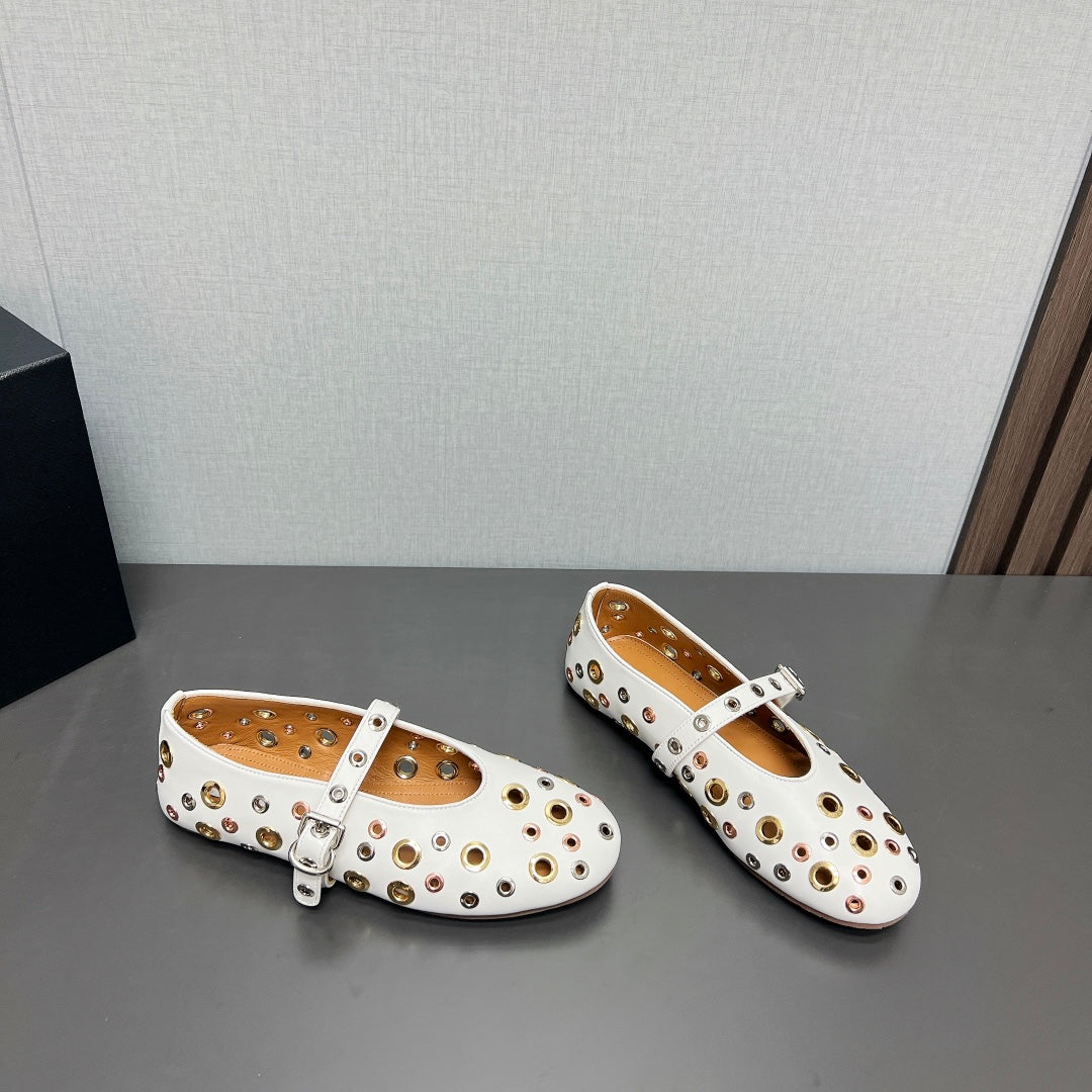 ALAIA MARY JANE SHOES IN WHITE LAMBSKIN GOLD MIX SILVER HARDWARE - 35
