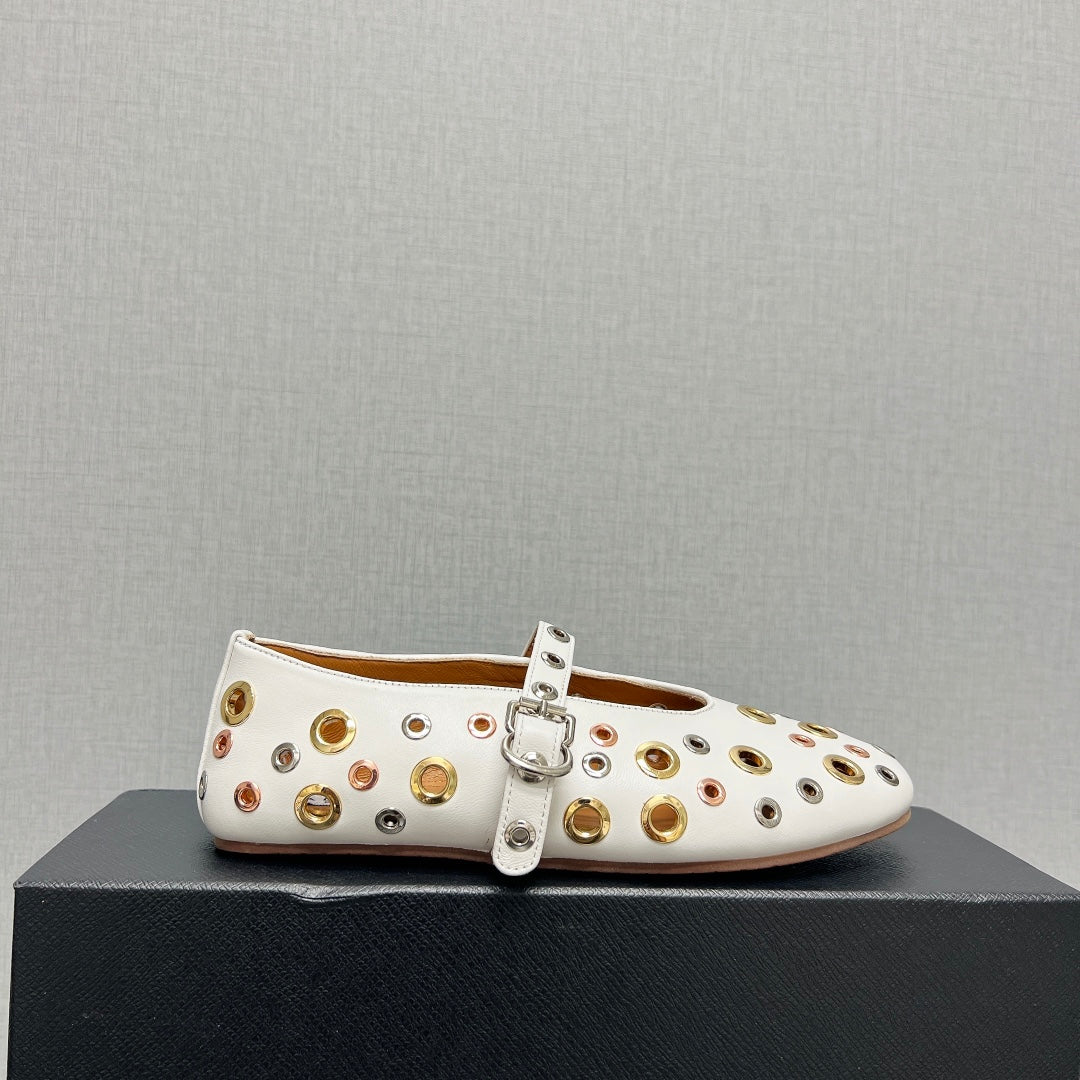 ALAIA MARY JANE SHOES IN WHITE LAMBSKIN GOLD MIX SILVER HARDWARE - 35