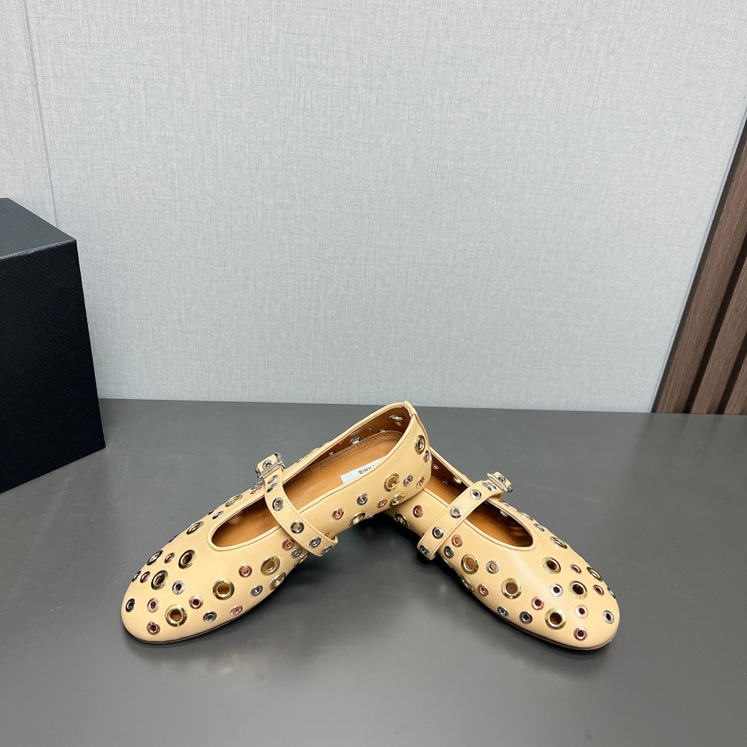 ALAIA MARY JANE SHOES IN BEIGE CREAM LAMBSKIN GOLD MIX SILVER HARDWARE - 35