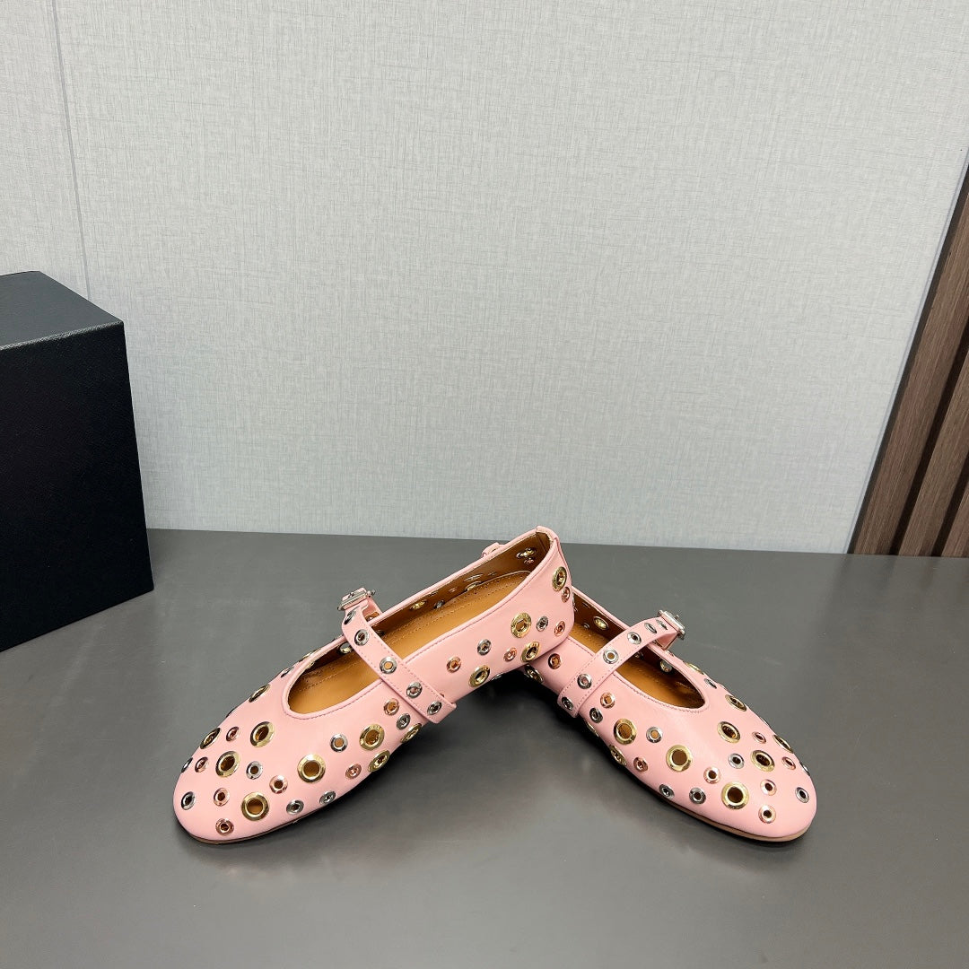 ALAIA MARY JANE SHOES IN LIGHT PINK LAMBSKIN GOLD MIX SILVER HARDWARE - 35