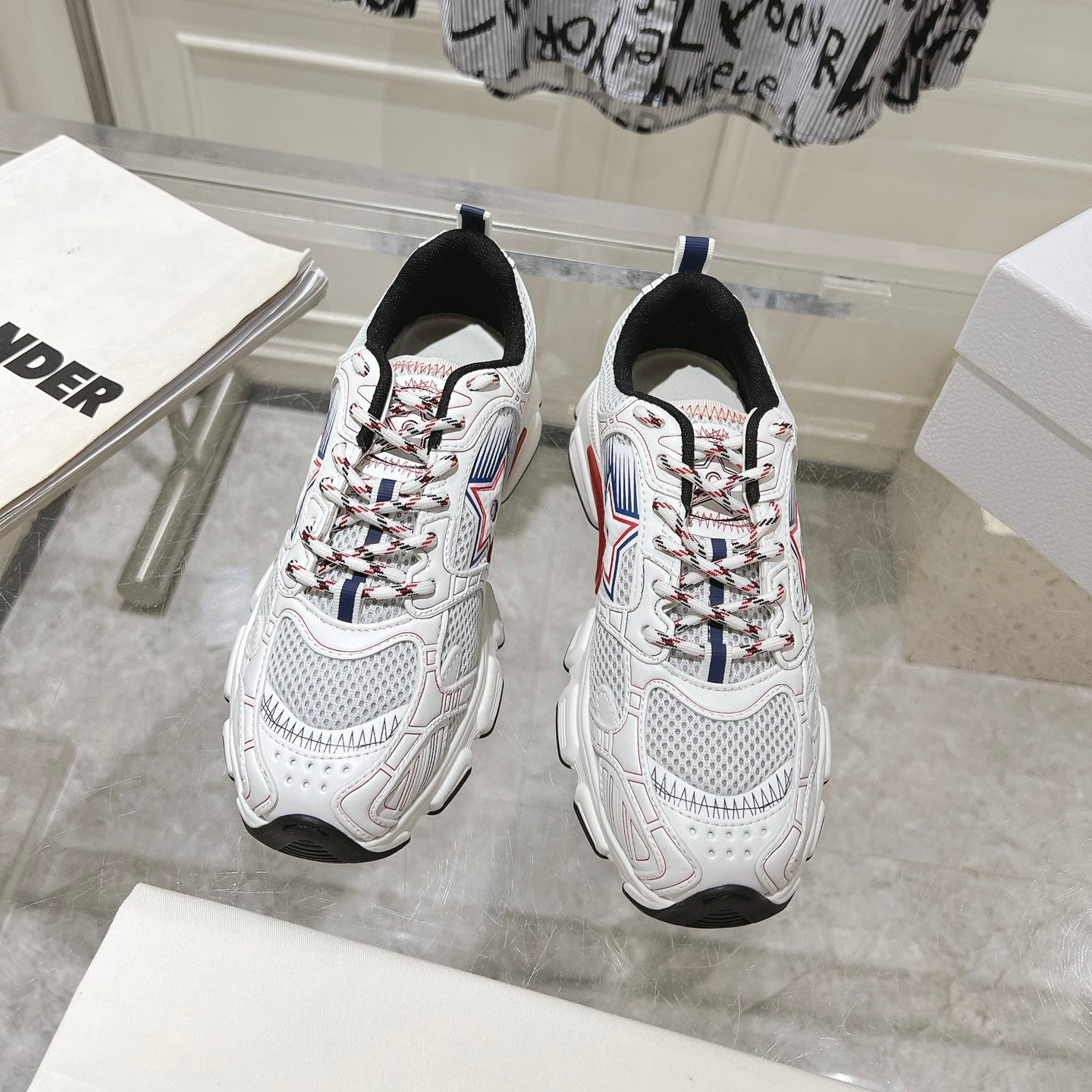 DIOR 25S CHRONO STAR FLATFORM SNEAKERS 45MM IN MESH WITH WHITE CALFSKIN - 35