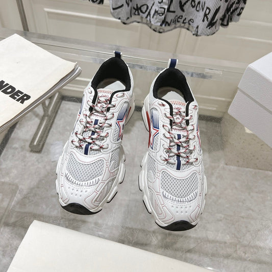 DIOR 25S CHRONO STAR FLATFORM SNEAKERS 45MM IN MESH WITH WHITE CALFSKIN - 35