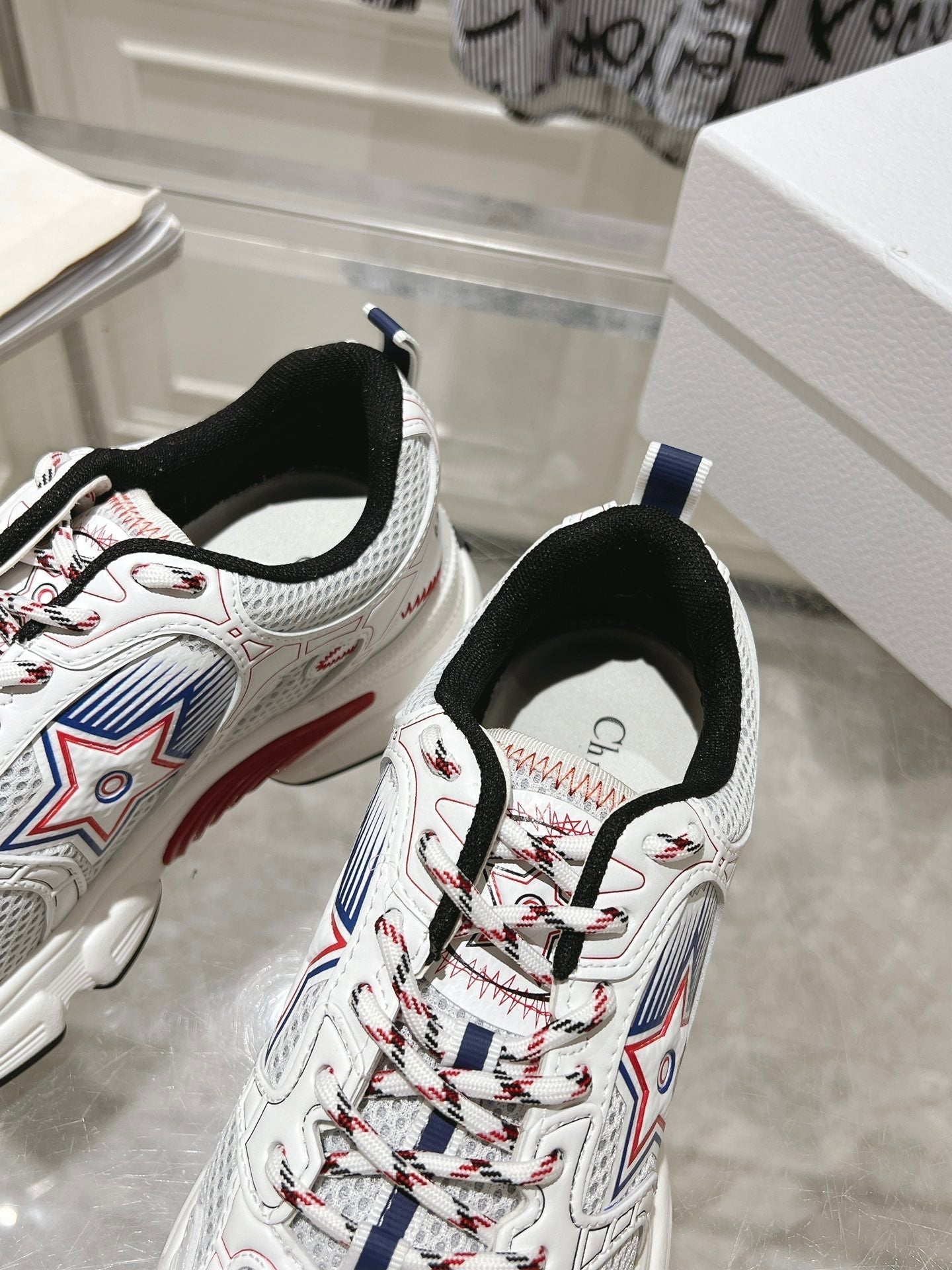 DIOR 25S CHRONO STAR FLATFORM SNEAKERS 45MM IN MESH WITH WHITE CALFSKIN - 35