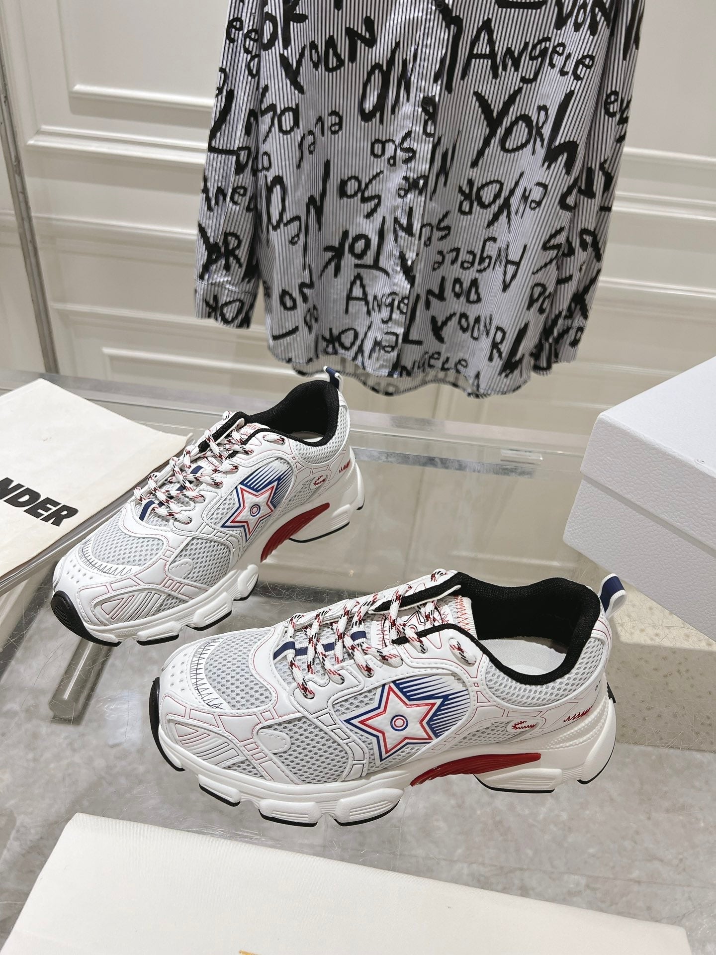 DIOR 25S CHRONO STAR FLATFORM SNEAKERS 45MM IN MESH WITH WHITE CALFSKIN - 35