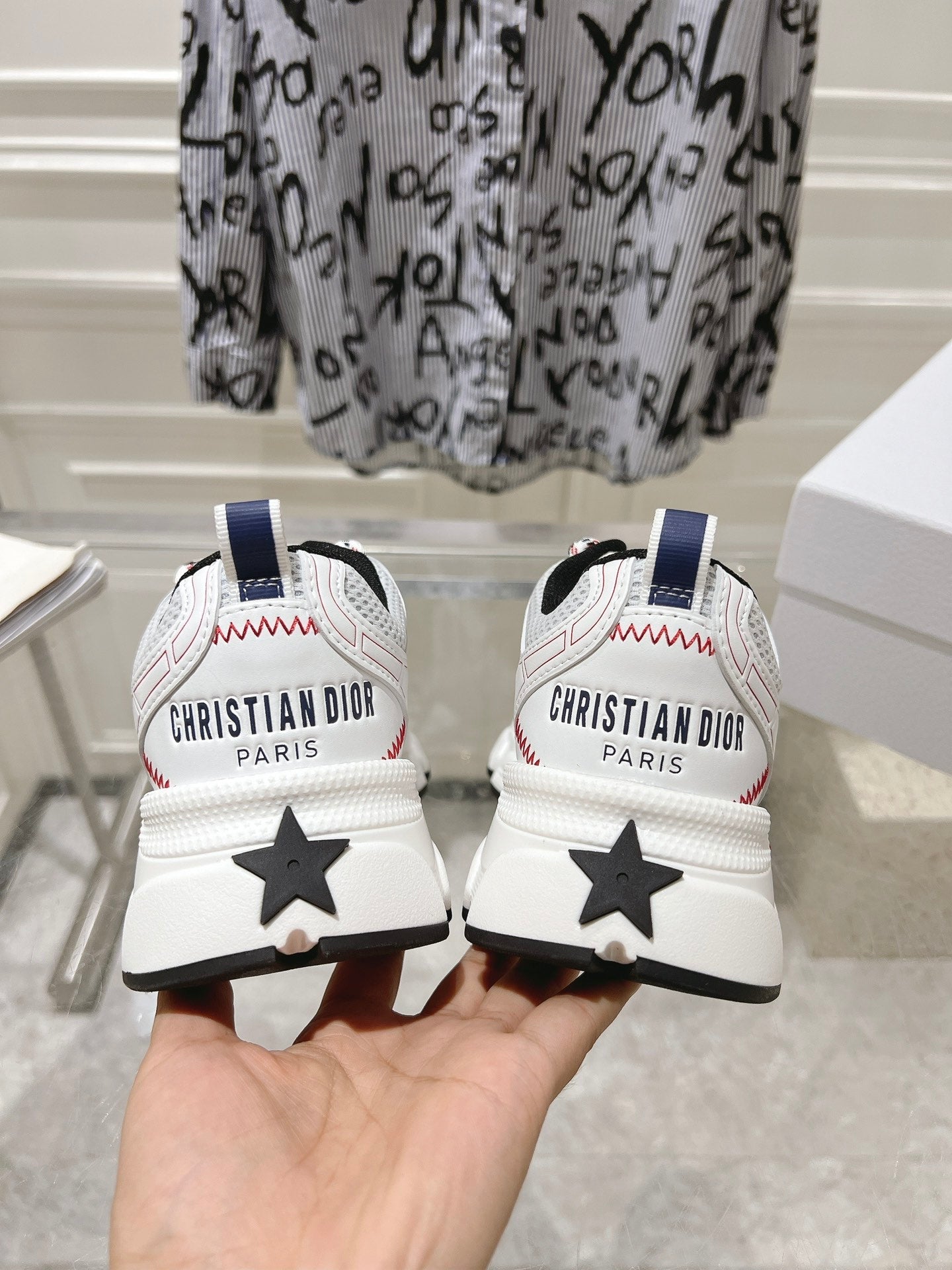 DIOR 25S CHRONO STAR FLATFORM SNEAKERS 45MM IN MESH WITH WHITE CALFSKIN - 35