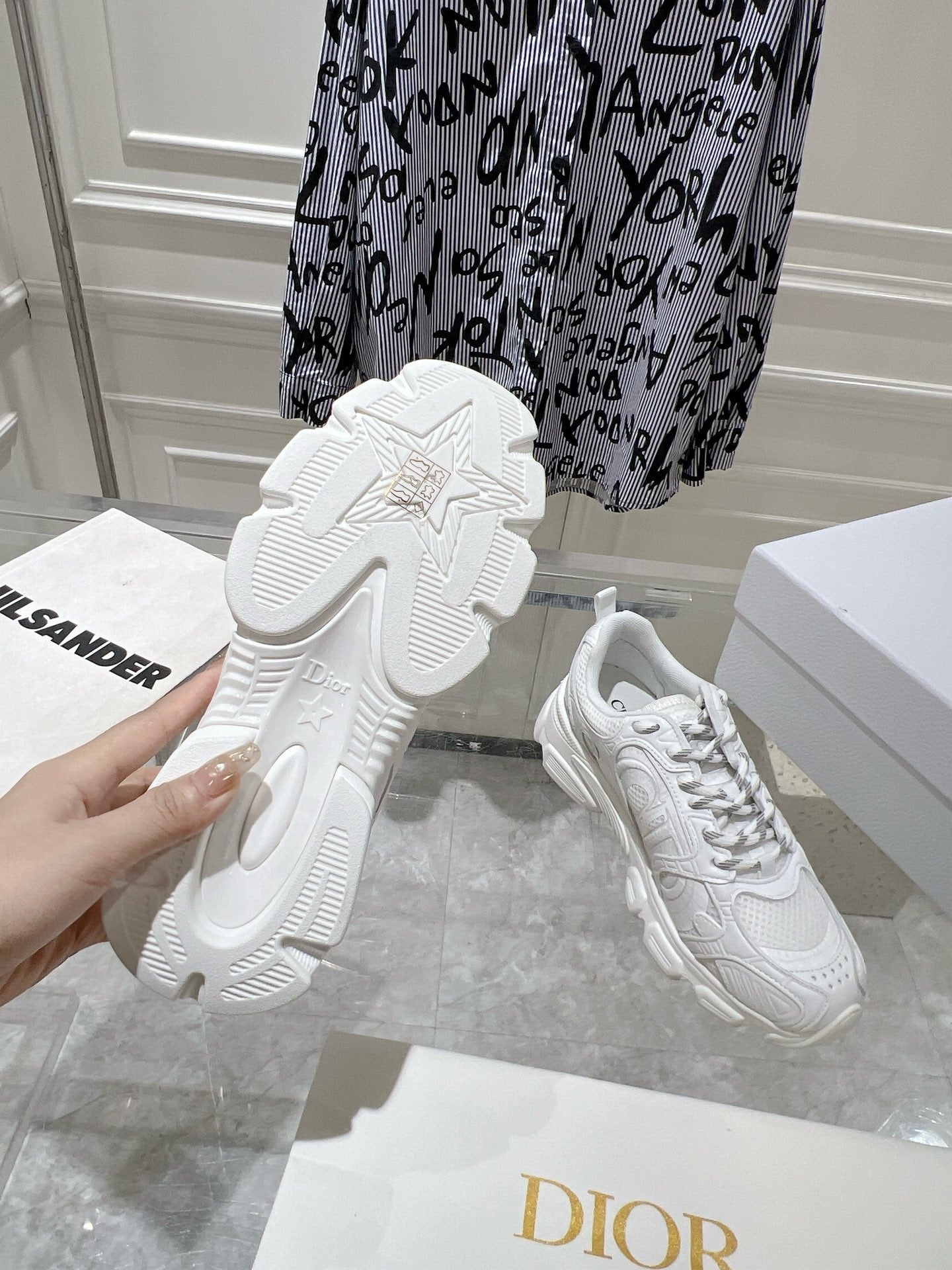 DIOR 25S CHRONO SNEAKER 45MM IN MESH WITH WHITE CALFSKIN - 35