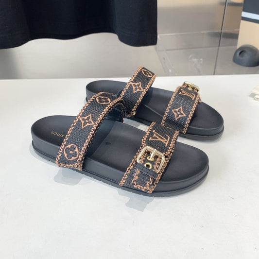 LV WOMEN SUNSET DAD SANDAL IN BLACK MONOGRAM FABRIC MULE - 35