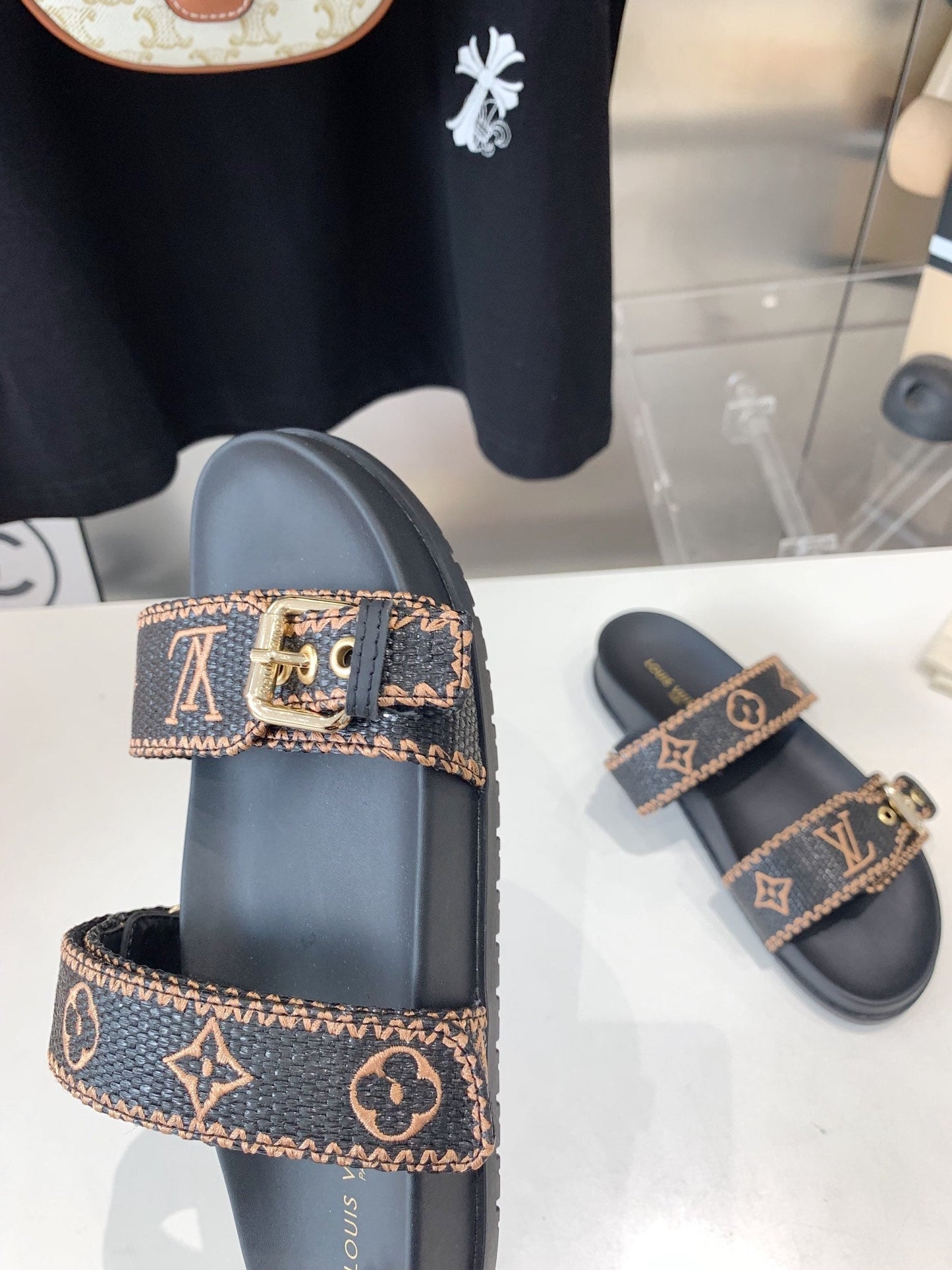 LV WOMEN SUNSET DAD SANDAL IN BLACK MONOGRAM FABRIC MULE - 35