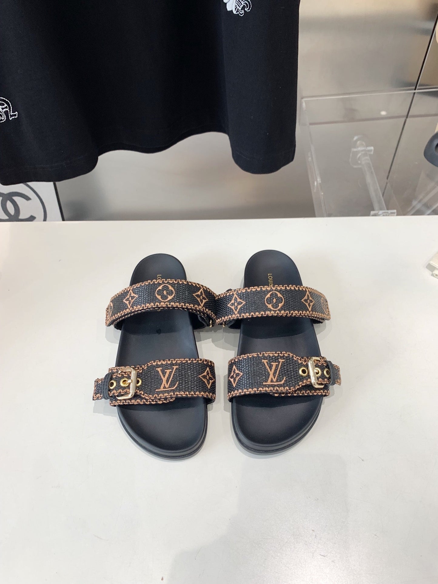 LV WOMEN SUNSET DAD SANDAL IN BLACK MONOGRAM FABRIC MULE - 35