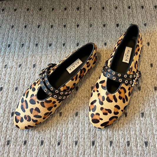 ALAIA MARY JANE SHOES IN LEOPARD ZP CUSTOM STRAW AND DENIM - 35
