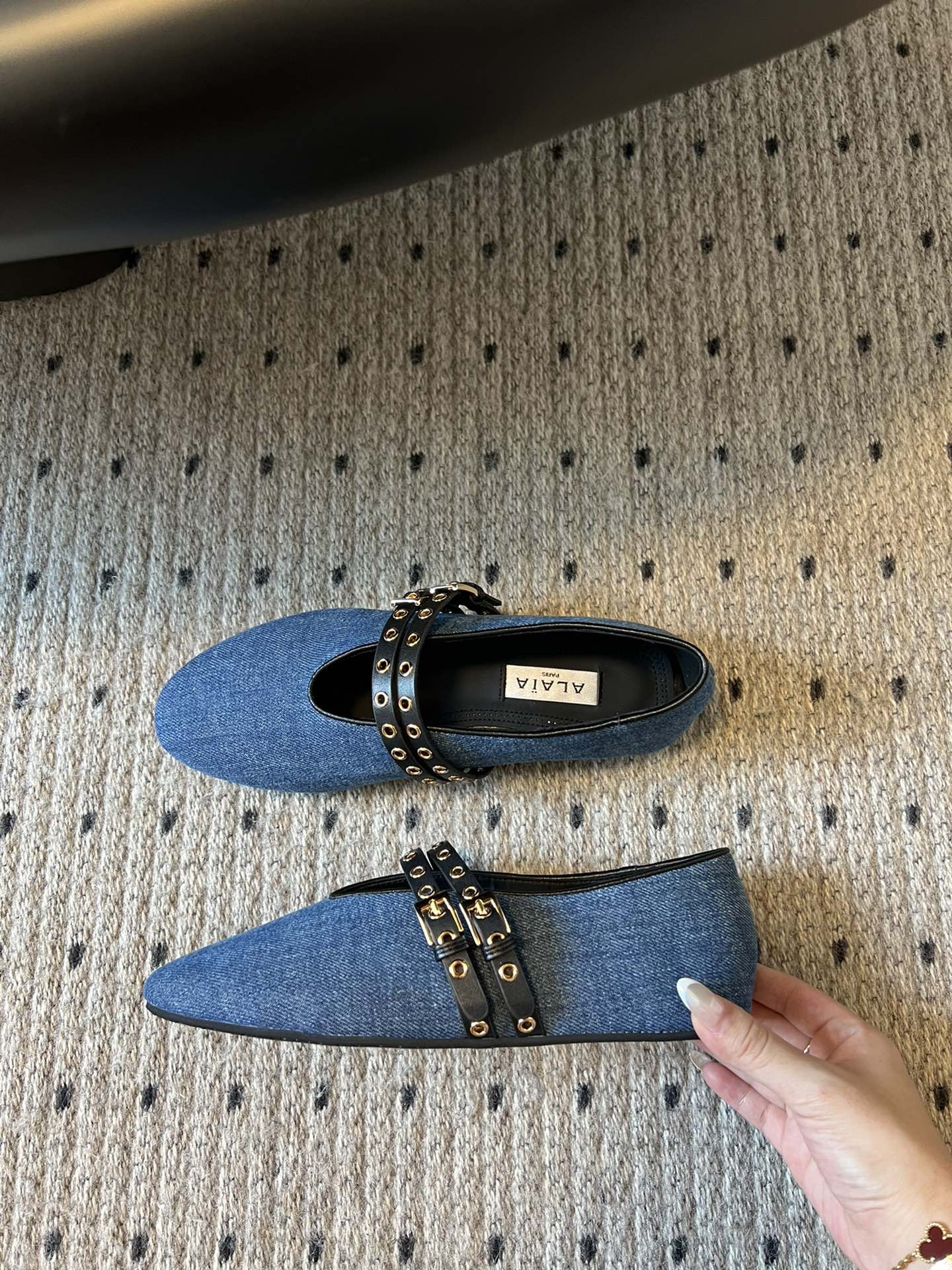 ALAIA MARY JANE SHOES IN CERULEAN BLUE ZP CUSTOM STRAW AND DENIM - 35