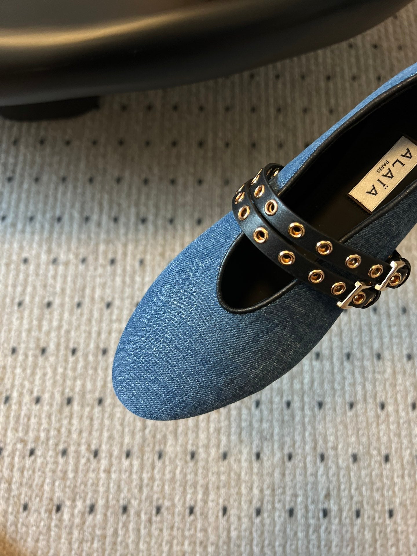 ALAIA MARY JANE SHOES IN CERULEAN BLUE ZP CUSTOM STRAW AND DENIM - 35