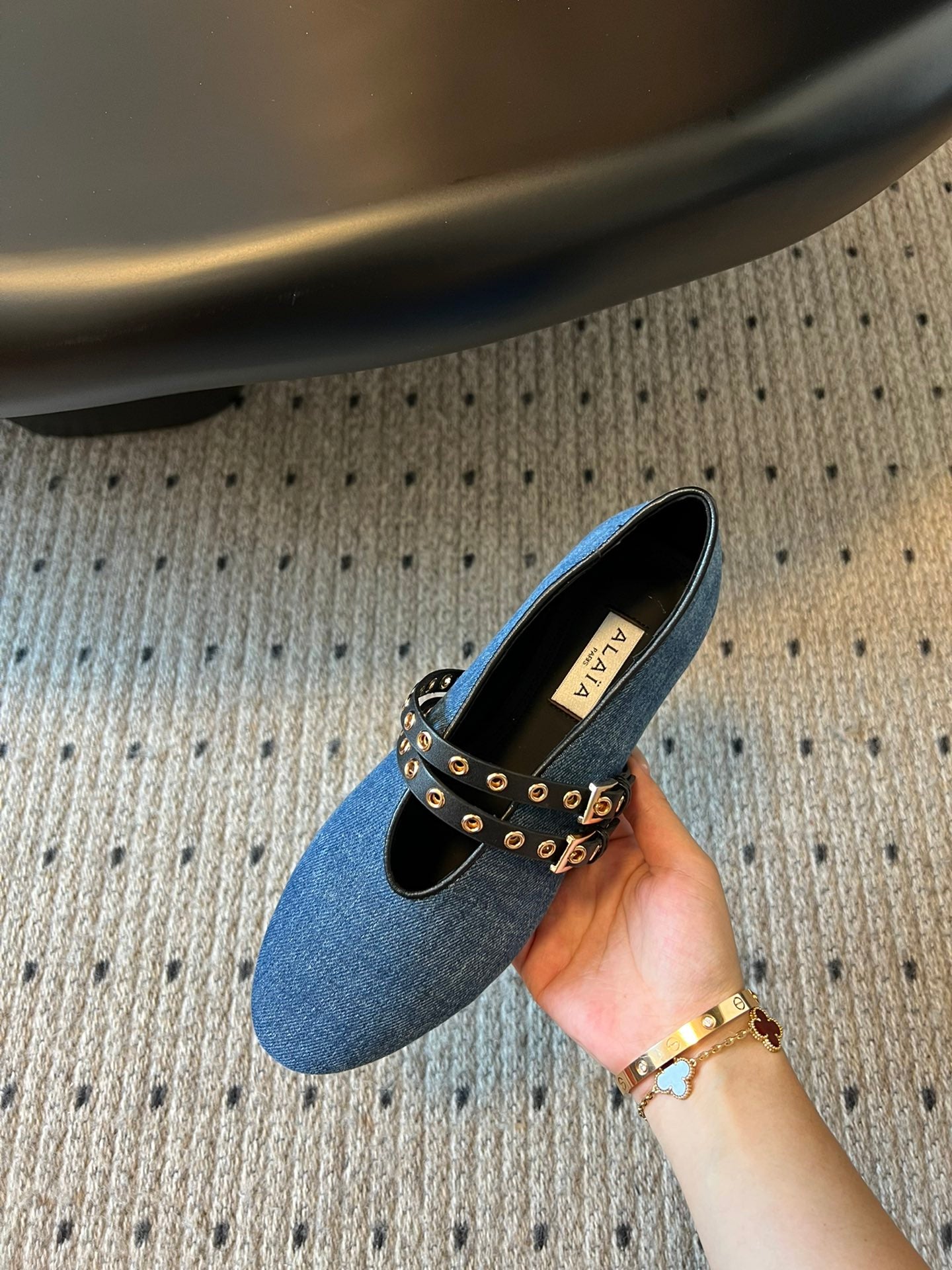 ALAIA MARY JANE SHOES IN CERULEAN BLUE ZP CUSTOM STRAW AND DENIM - 35
