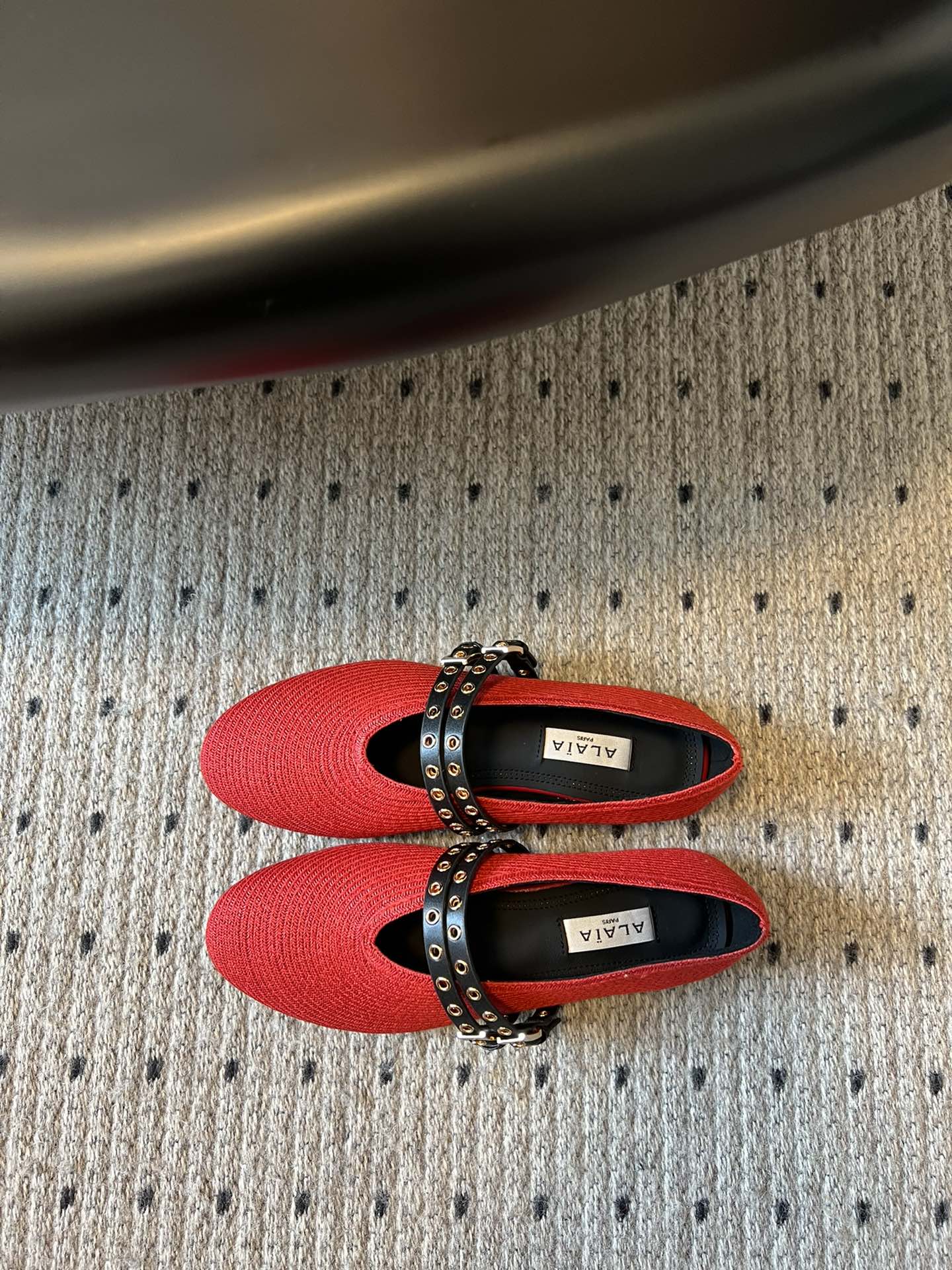 ALAIA MARY JANE SHOES IN CHERRY RED ZP CUSTOM STRAW AND DENIM - 35