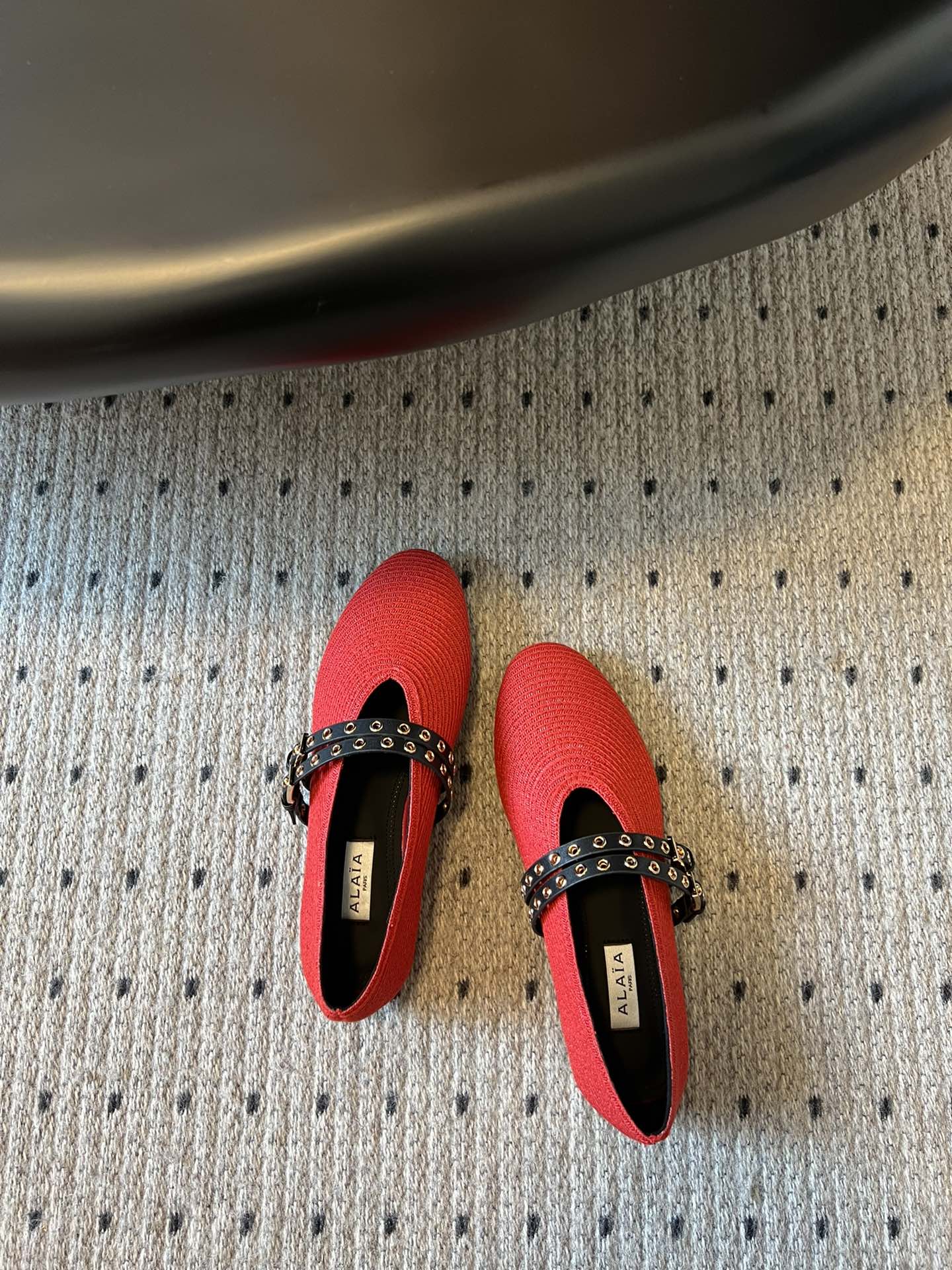 ALAIA MARY JANE SHOES IN CHERRY RED ZP CUSTOM STRAW AND DENIM - 35