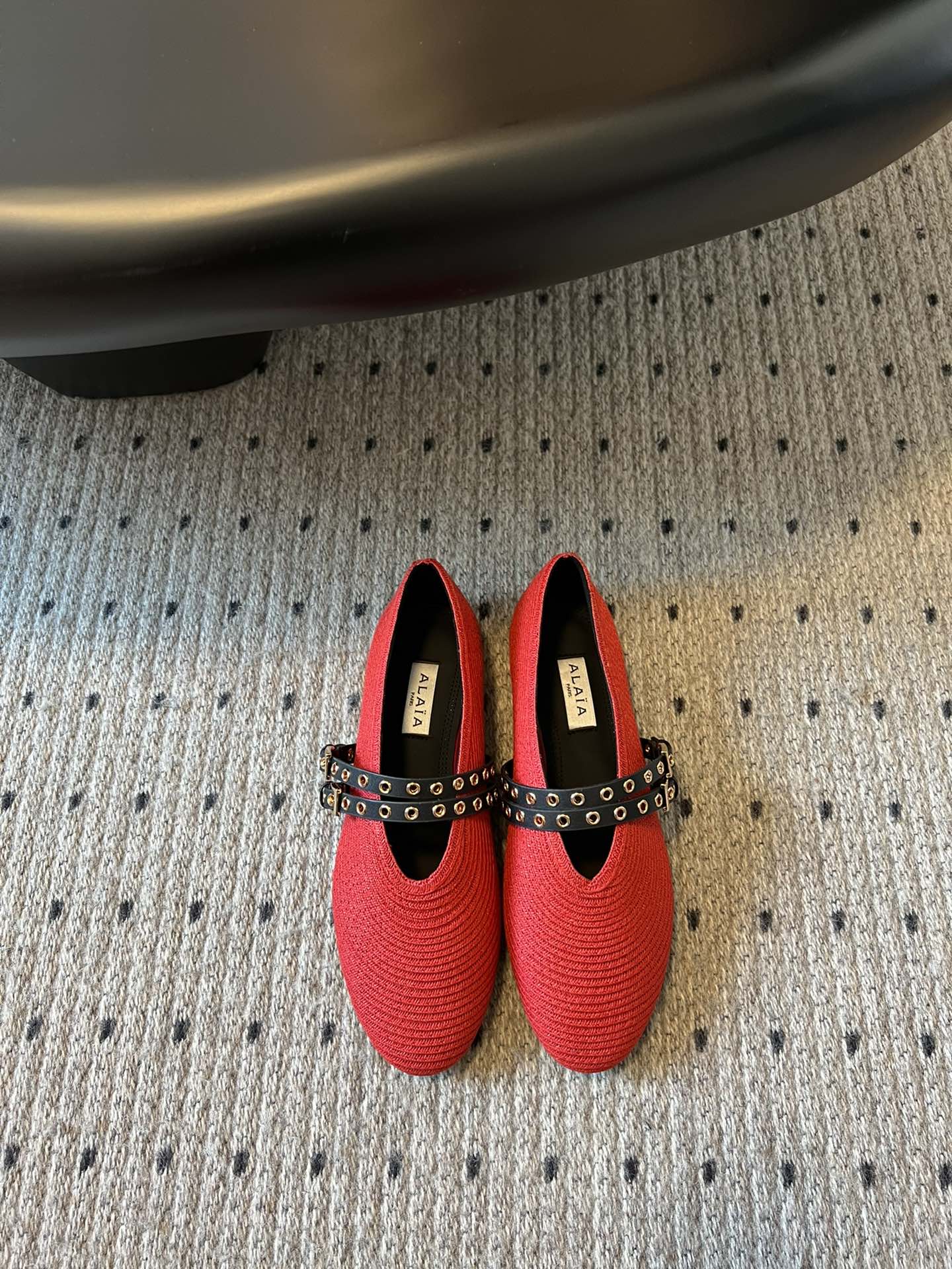 ALAIA MARY JANE SHOES IN CHERRY RED ZP CUSTOM STRAW AND DENIM - 35