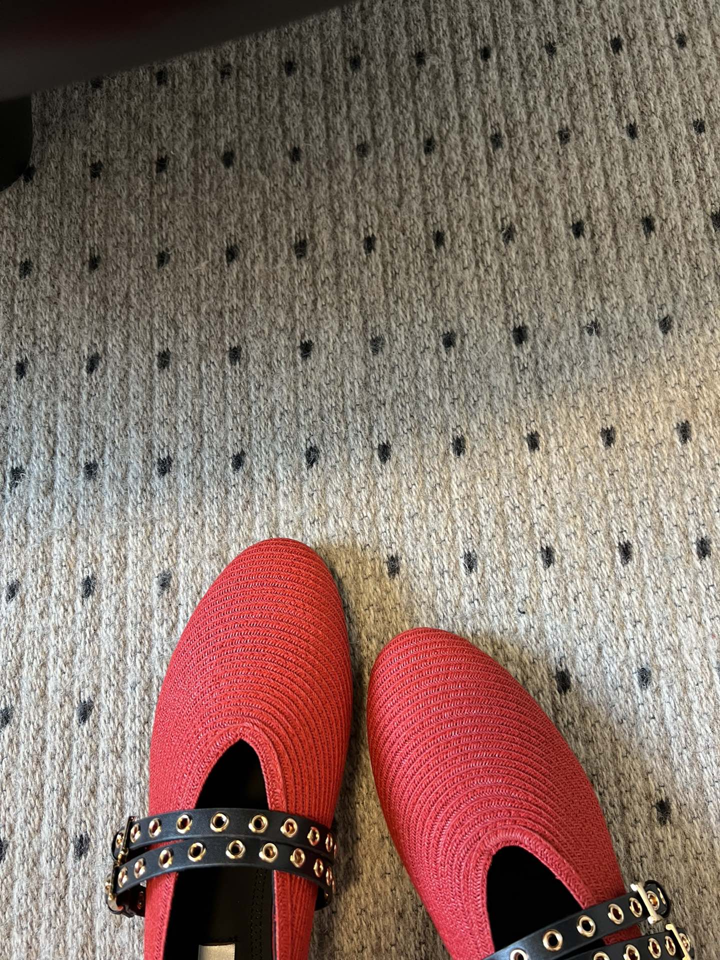 ALAIA MARY JANE SHOES IN CHERRY RED ZP CUSTOM STRAW AND DENIM - 35