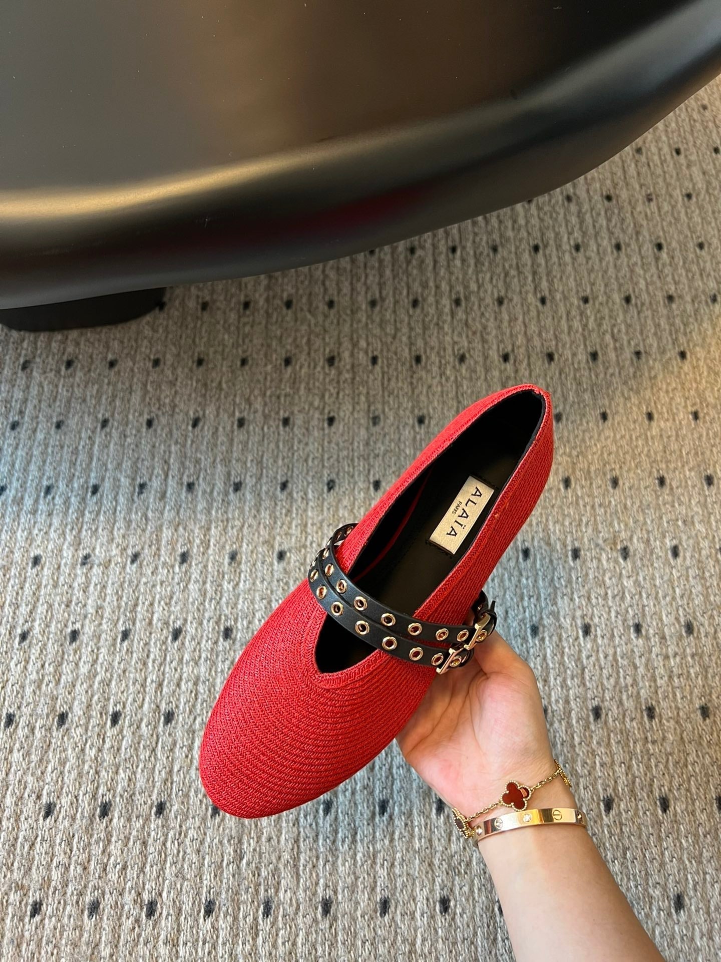 ALAIA MARY JANE SHOES IN CHERRY RED ZP CUSTOM STRAW AND DENIM - 35