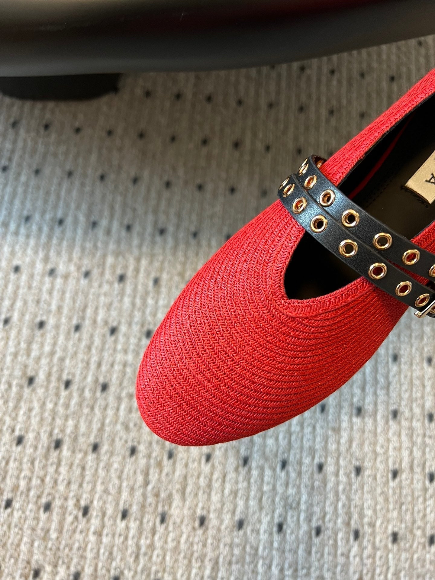 ALAIA MARY JANE SHOES IN CHERRY RED ZP CUSTOM STRAW AND DENIM - 35