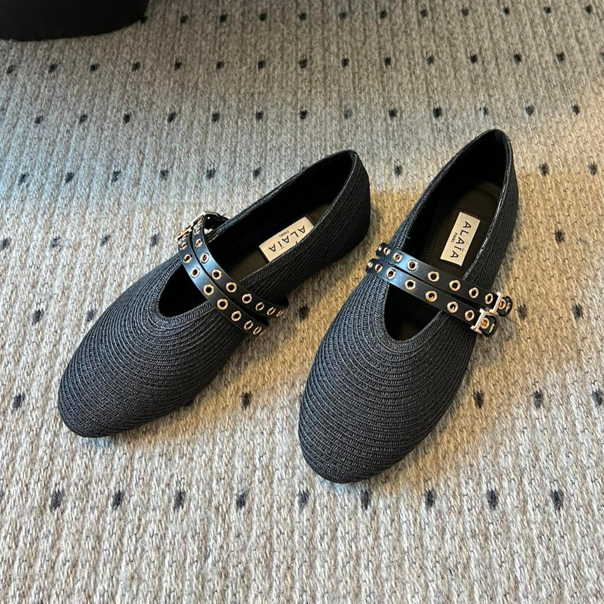ALAIA MARY JANE SHOES IN BLACK ZP CUSTOM STRAW AND DENIM - 35