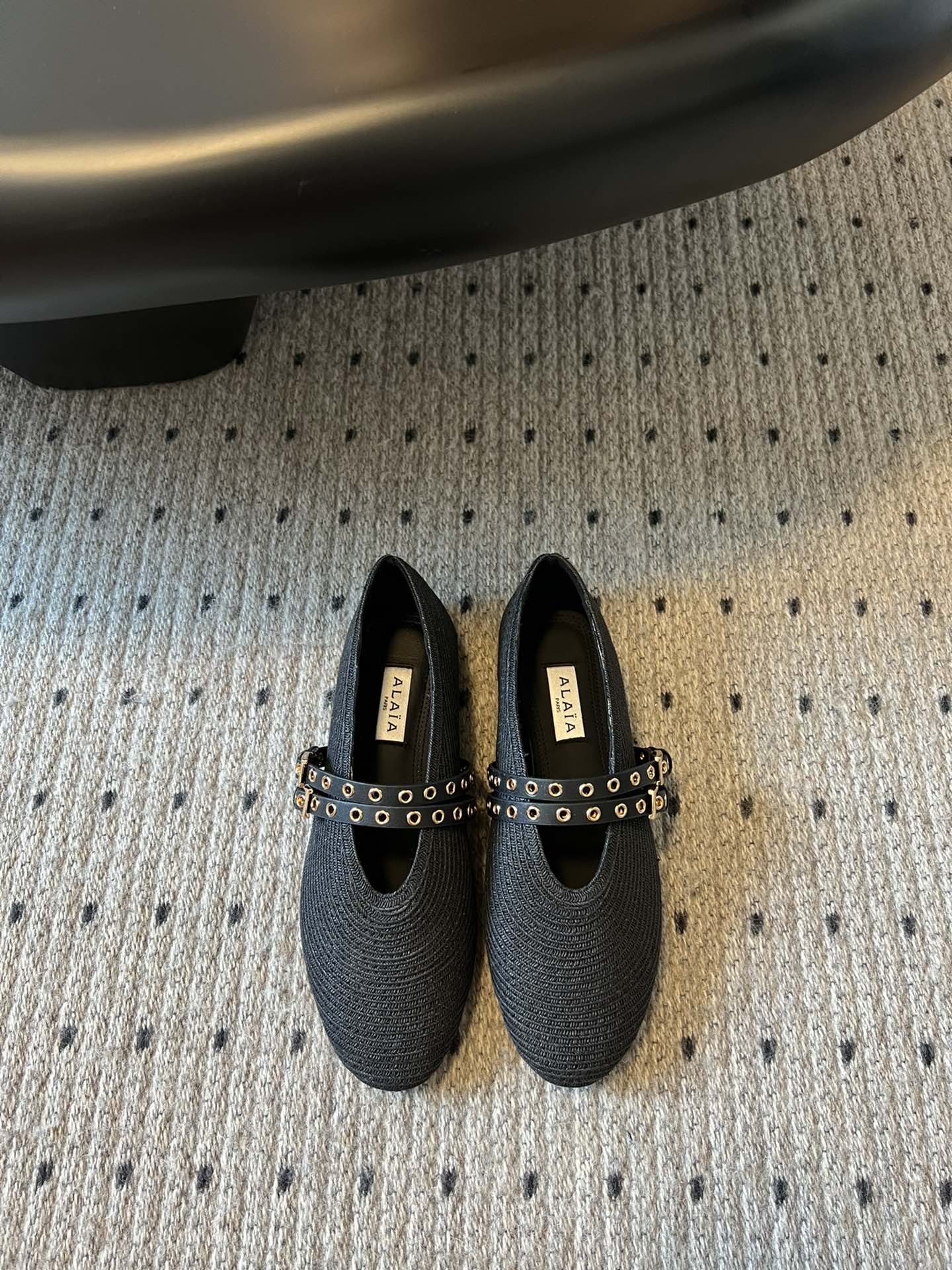 ALAIA MARY JANE SHOES IN BLACK ZP CUSTOM STRAW AND DENIM - 35