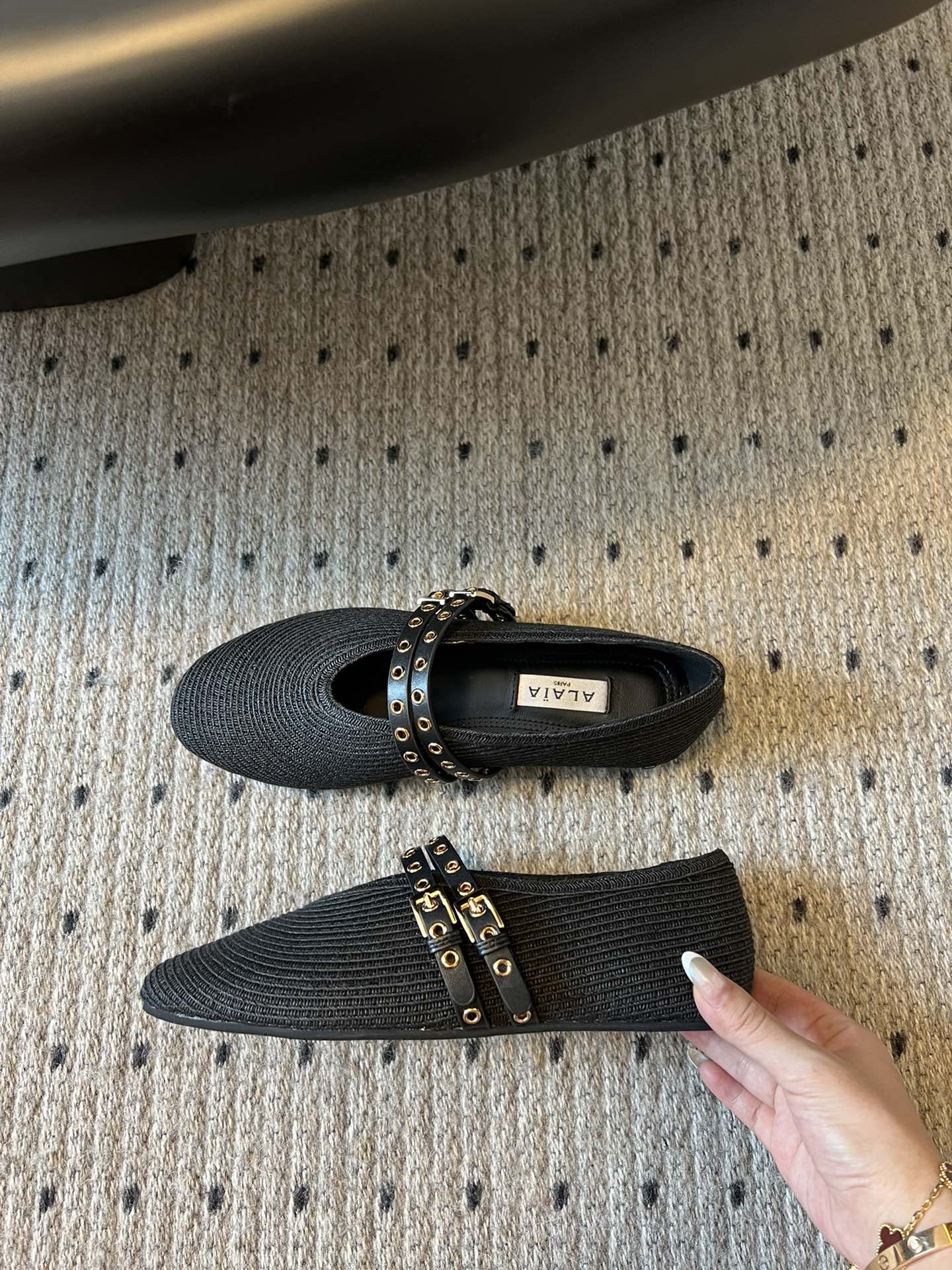 ALAIA MARY JANE SHOES IN BLACK ZP CUSTOM STRAW AND DENIM - 35