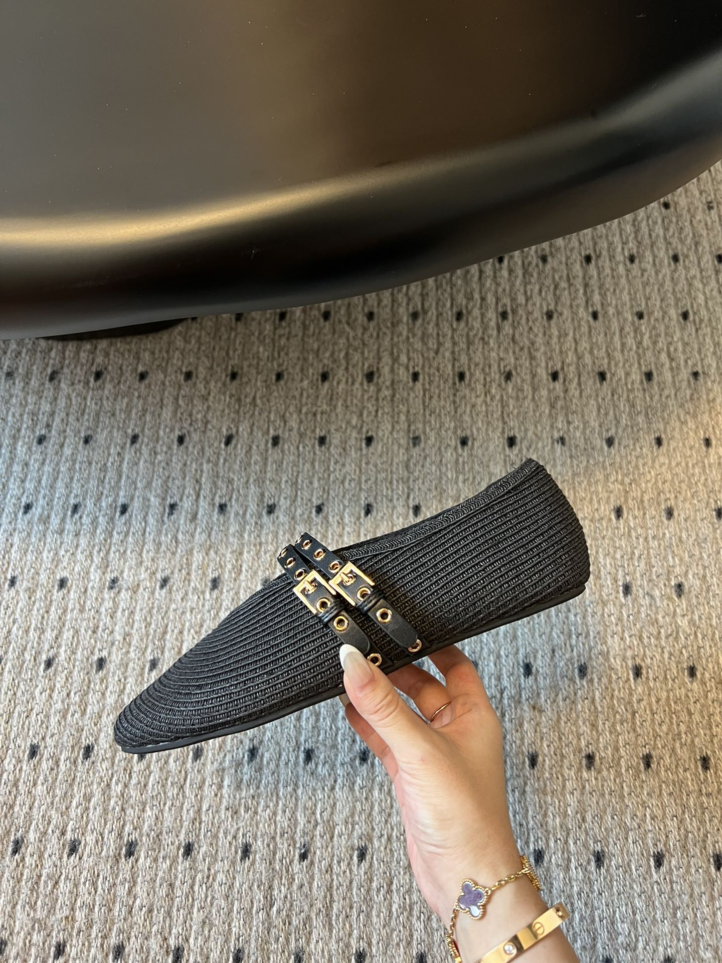 ALAIA MARY JANE SHOES IN BLACK ZP CUSTOM STRAW AND DENIM - 35