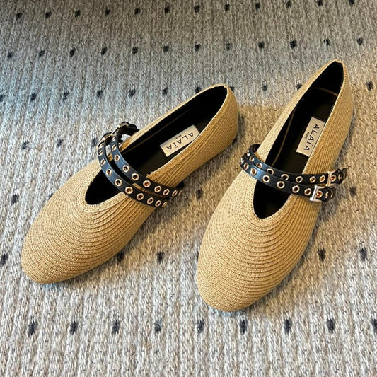 ALAIA MARY JANE SHOES IN BEIGE ZP CUSTOM STRAW AND DENIM - 35
