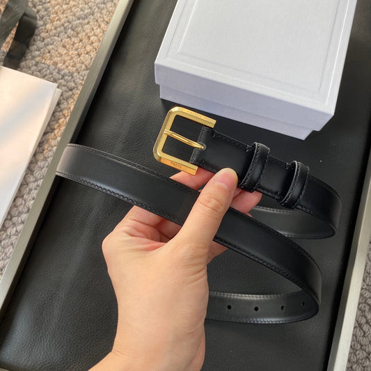 BELT 25MM IN BLACK REVERSIBLE ITALIAN CALFSKIN WITH VINTAGE GOLD BUCKLE - 30