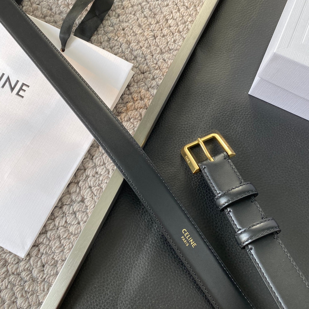 BELT 25MM IN BLACK REVERSIBLE ITALIAN CALFSKIN WITH VINTAGE GOLD BUCKLE - 30