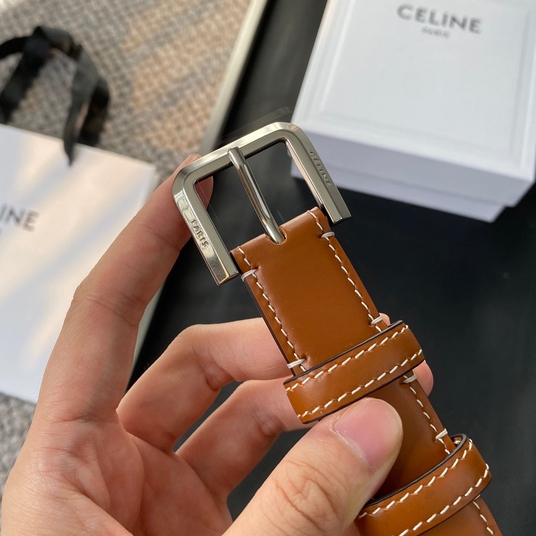 BELT 25MM IN BROWN REVERSIBLE ITALIAN CALFSKIN WITH VINTAGE SILVER BRASS BUCKLE - 30