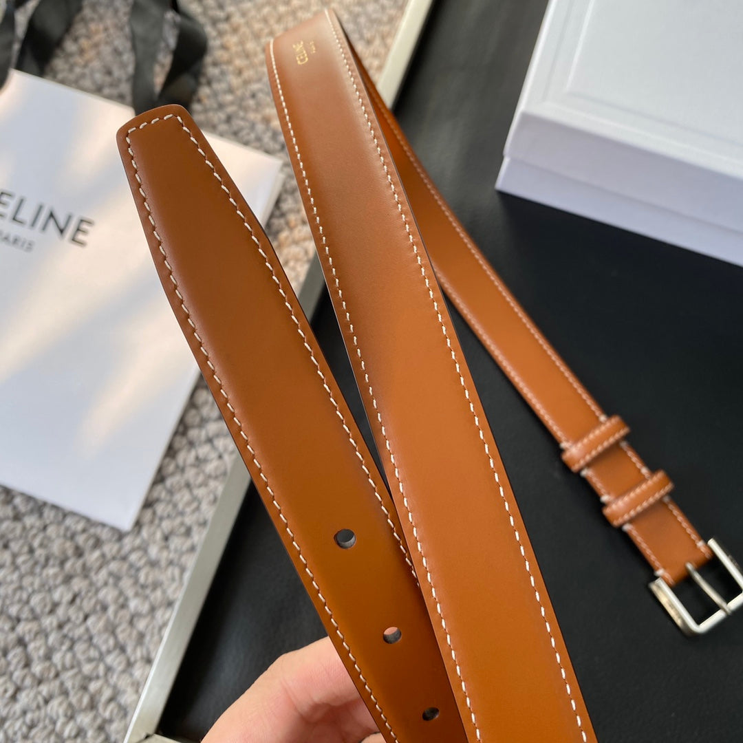 BELT 25MM IN BROWN REVERSIBLE ITALIAN CALFSKIN WITH VINTAGE SILVER BRASS BUCKLE - 30