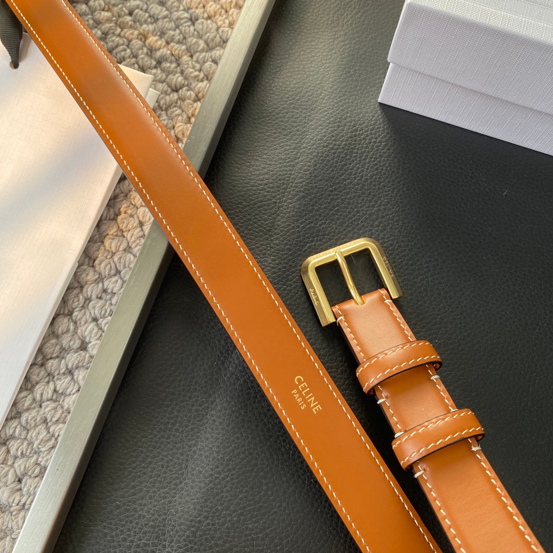 BELT 25MM IN BROWN REVERSIBLE ITALIAN CALFSKIN WITH VINTAGE GOLD BRASS BUCKLE - 30