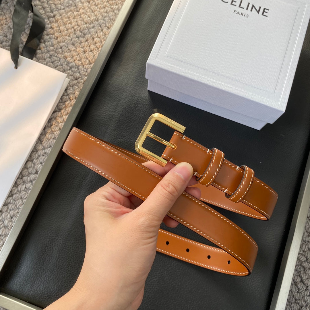 BELT 25MM IN BROWN REVERSIBLE ITALIAN CALFSKIN WITH VINTAGE GOLD BRASS BUCKLE - 30