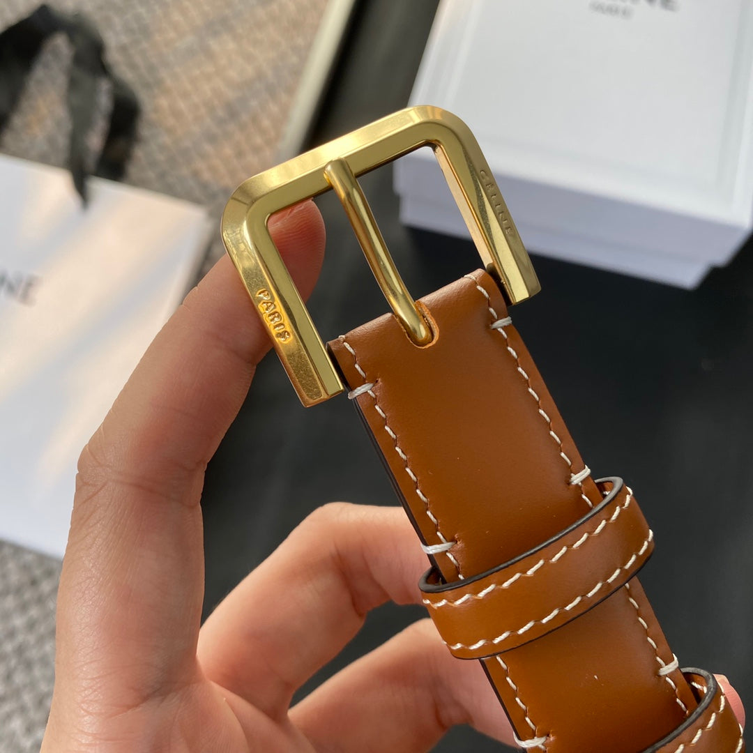 BELT 25MM IN BROWN REVERSIBLE ITALIAN CALFSKIN WITH VINTAGE GOLD BRASS BUCKLE - 30