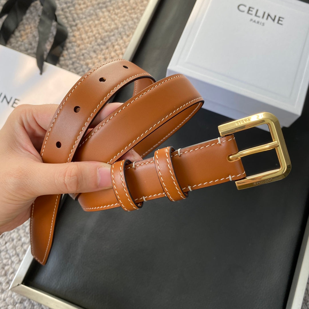 BELT 25MM IN BROWN REVERSIBLE ITALIAN CALFSKIN WITH VINTAGE GOLD BRASS BUCKLE - 30
