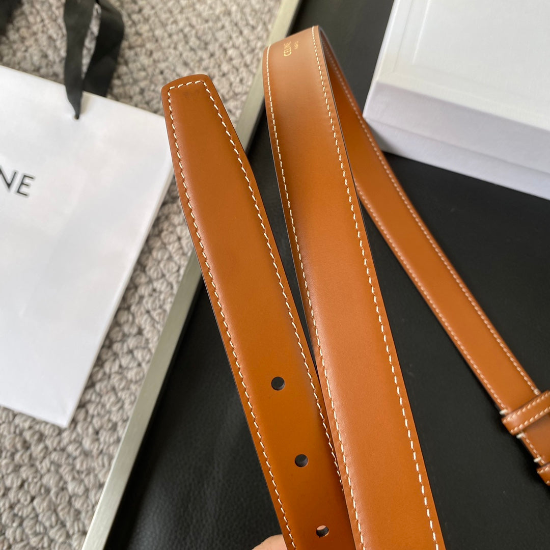 BELT 25MM IN BROWN REVERSIBLE ITALIAN CALFSKIN WITH VINTAGE GOLD BRASS BUCKLE - 30