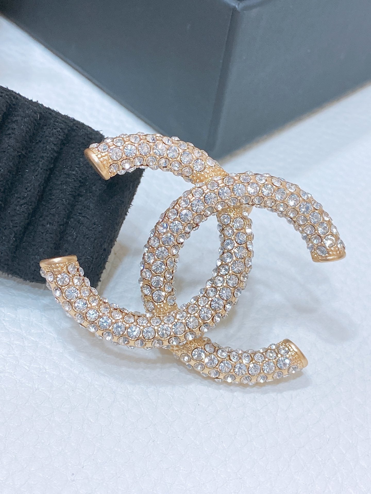 CC ELASTIC BELT 30MM IN BLACK WOOL FABRIC GOLD HARDWARE WITH RHINSTONES - 30
