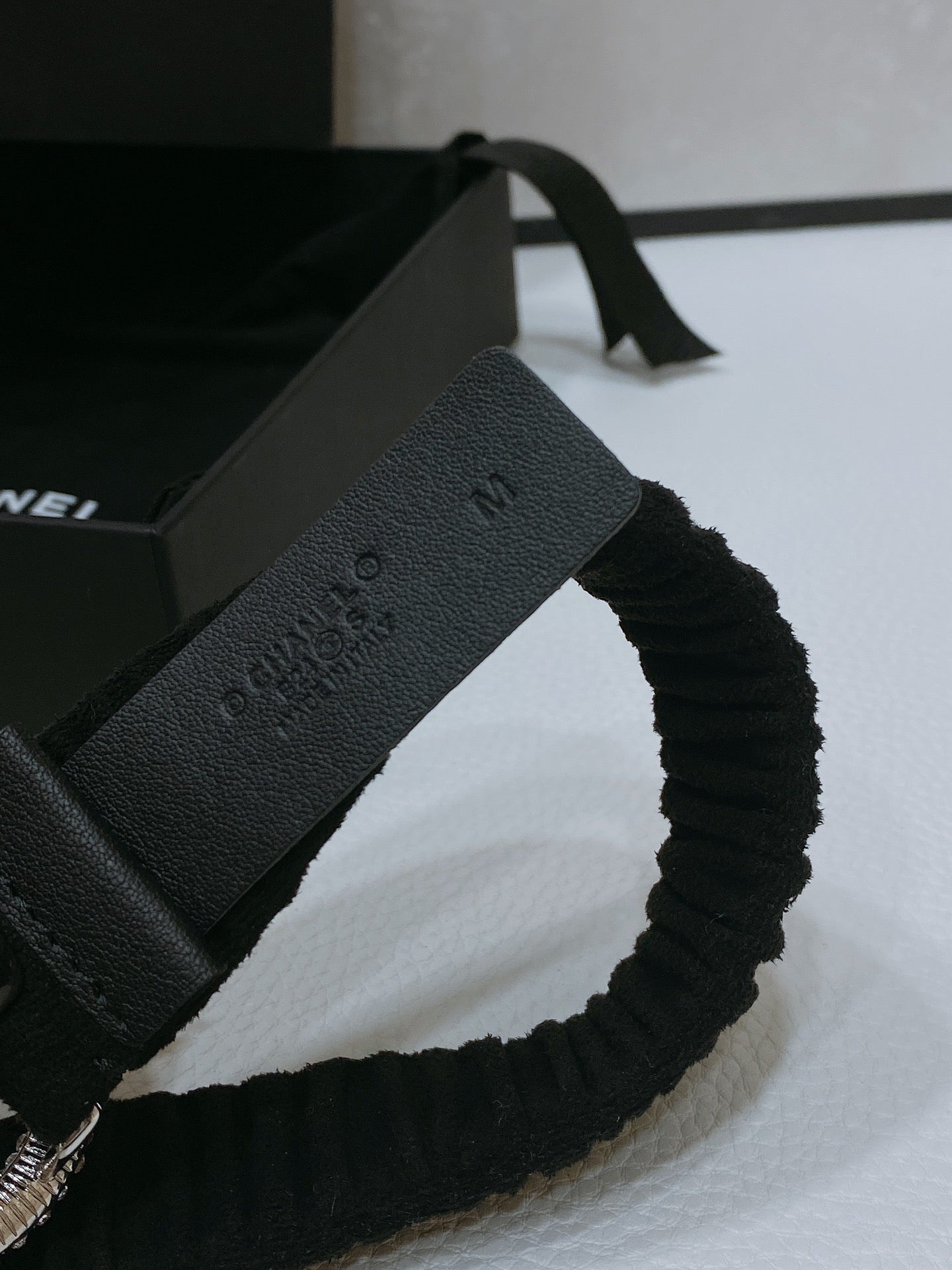 CC ELASTIC BELT 30MM IN BLACK WOOL FABRIC SILVER HARDWARE WITH RHINSTONES - 30