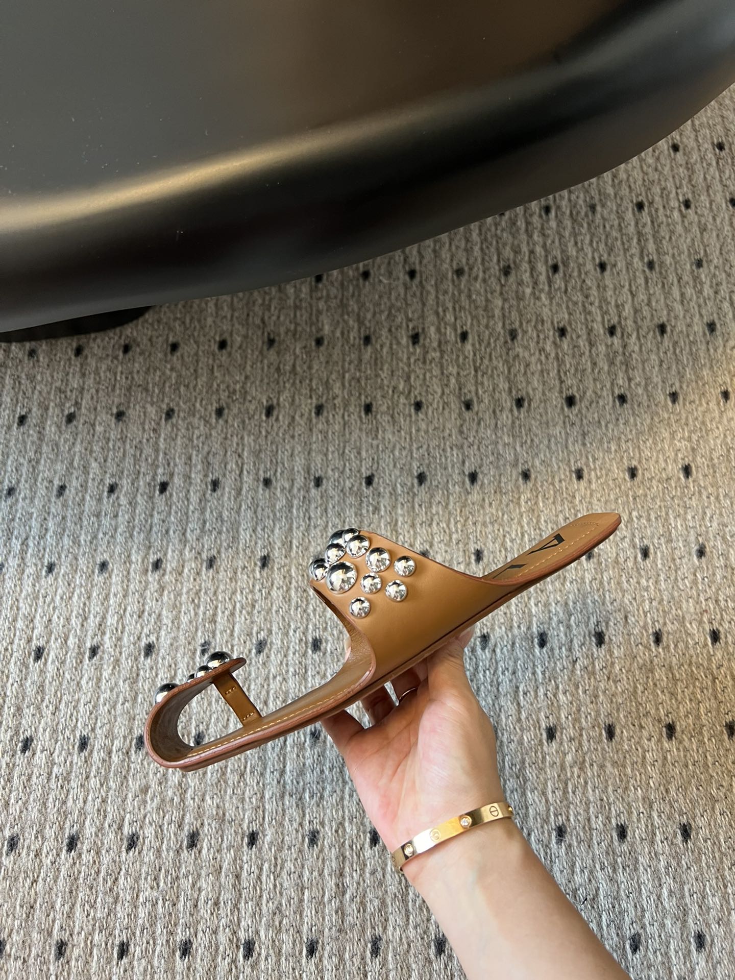 ALAIA FOLDED FLAT MULES WITH SPHERES ON COPPER BROWN CALFSKIN - 35