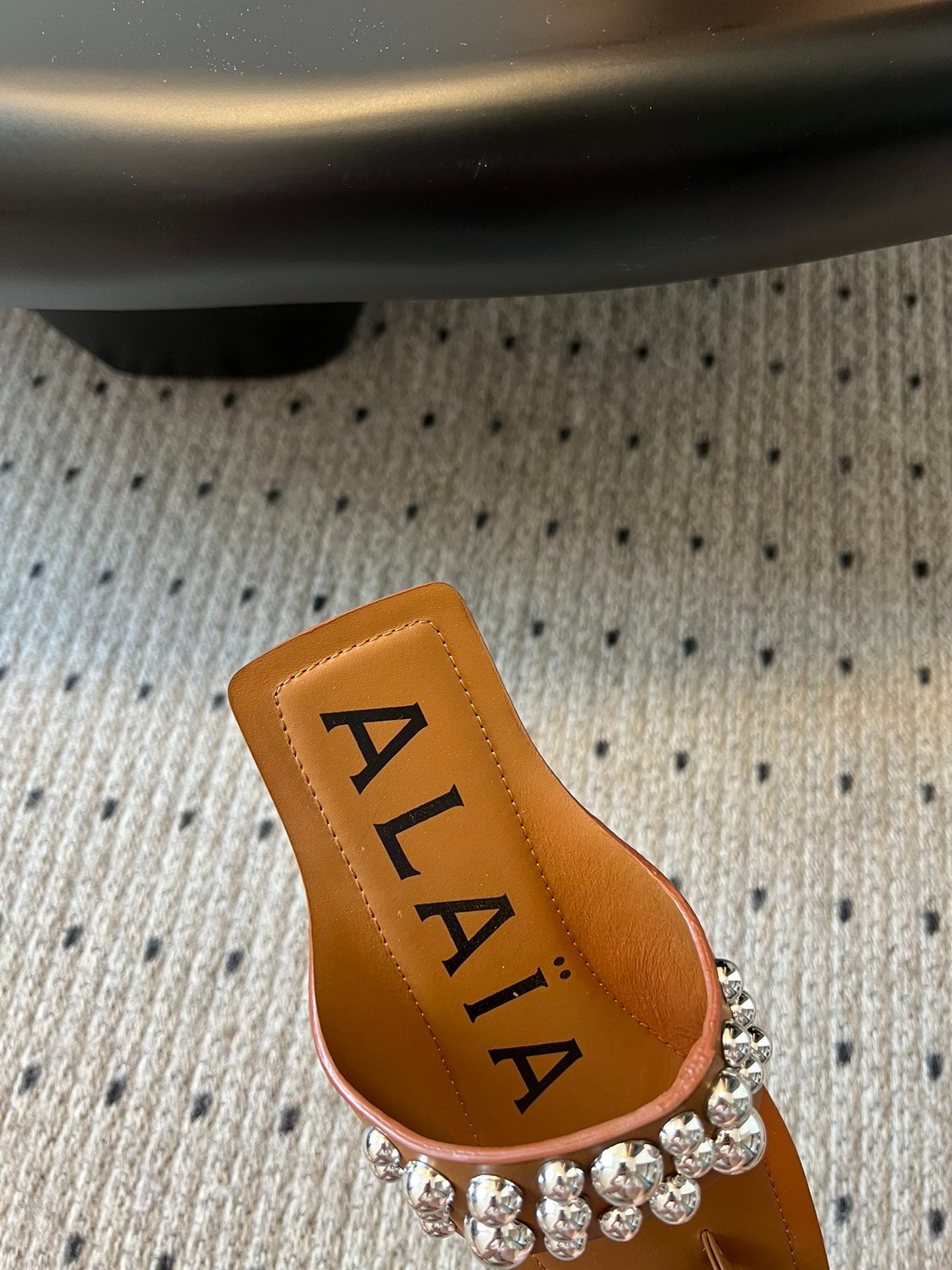 ALAIA FOLDED FLAT MULES WITH SPHERES ON COPPER BROWN CALFSKIN - 35