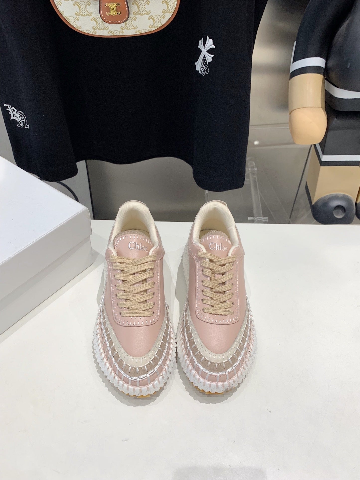 NAMA SNEAKER 5 CM IN LIGHT PINK CALFSKIN - 35