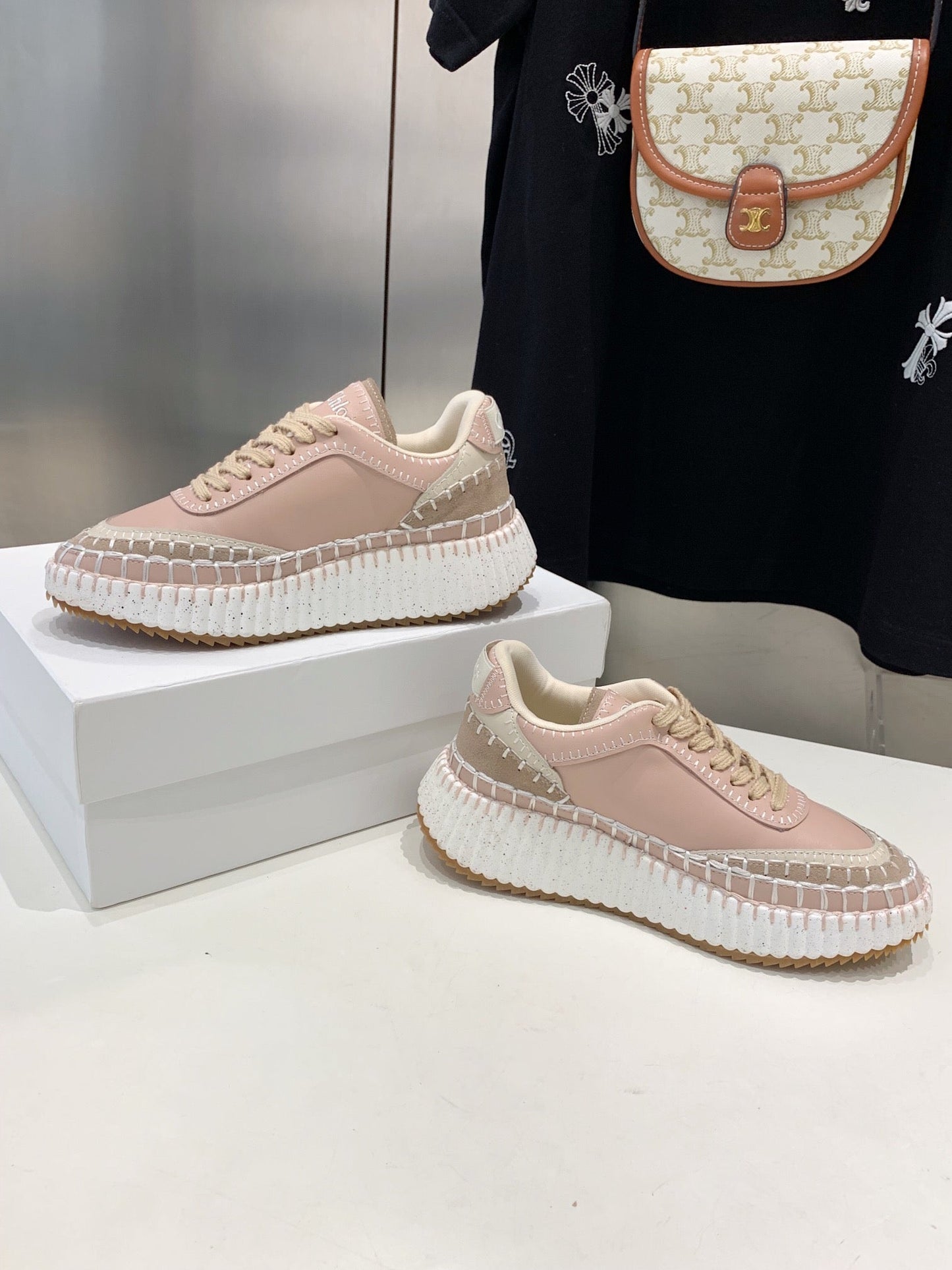 NAMA SNEAKER 5 CM IN LIGHT PINK CALFSKIN - 35