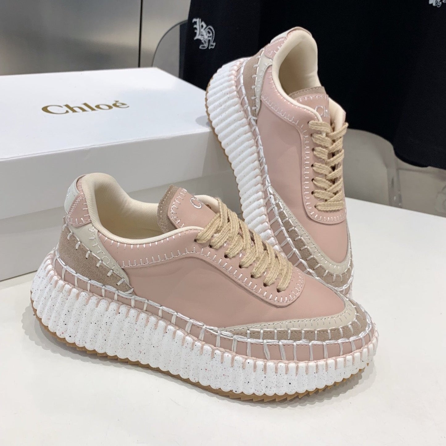 NAMA SNEAKER 5 CM IN LIGHT PINK CALFSKIN - 35