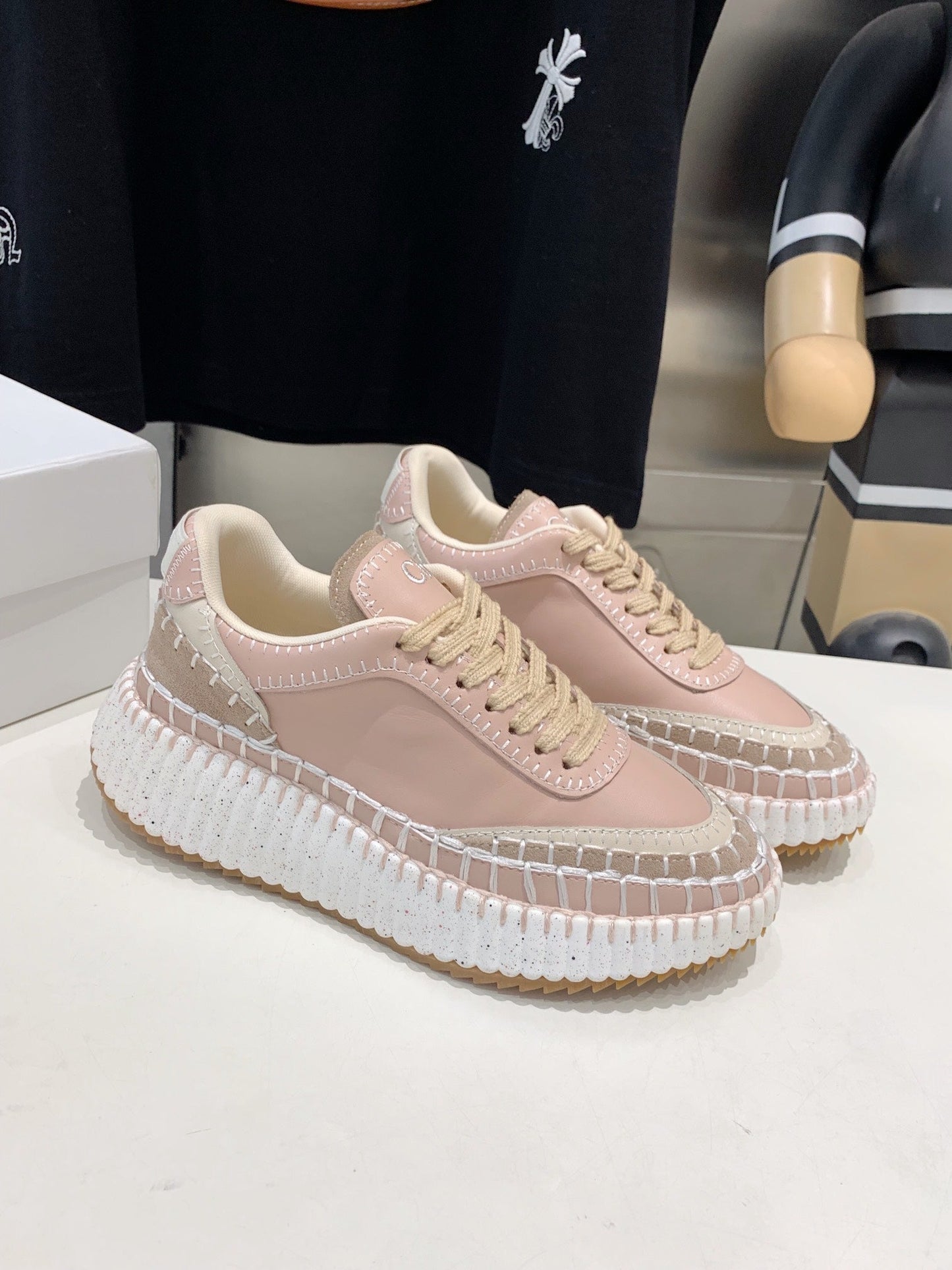 NAMA SNEAKER 5 CM IN LIGHT PINK CALFSKIN - 35