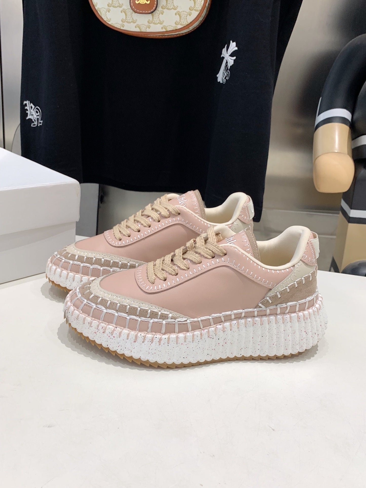 NAMA SNEAKER 5 CM IN LIGHT PINK CALFSKIN - 35