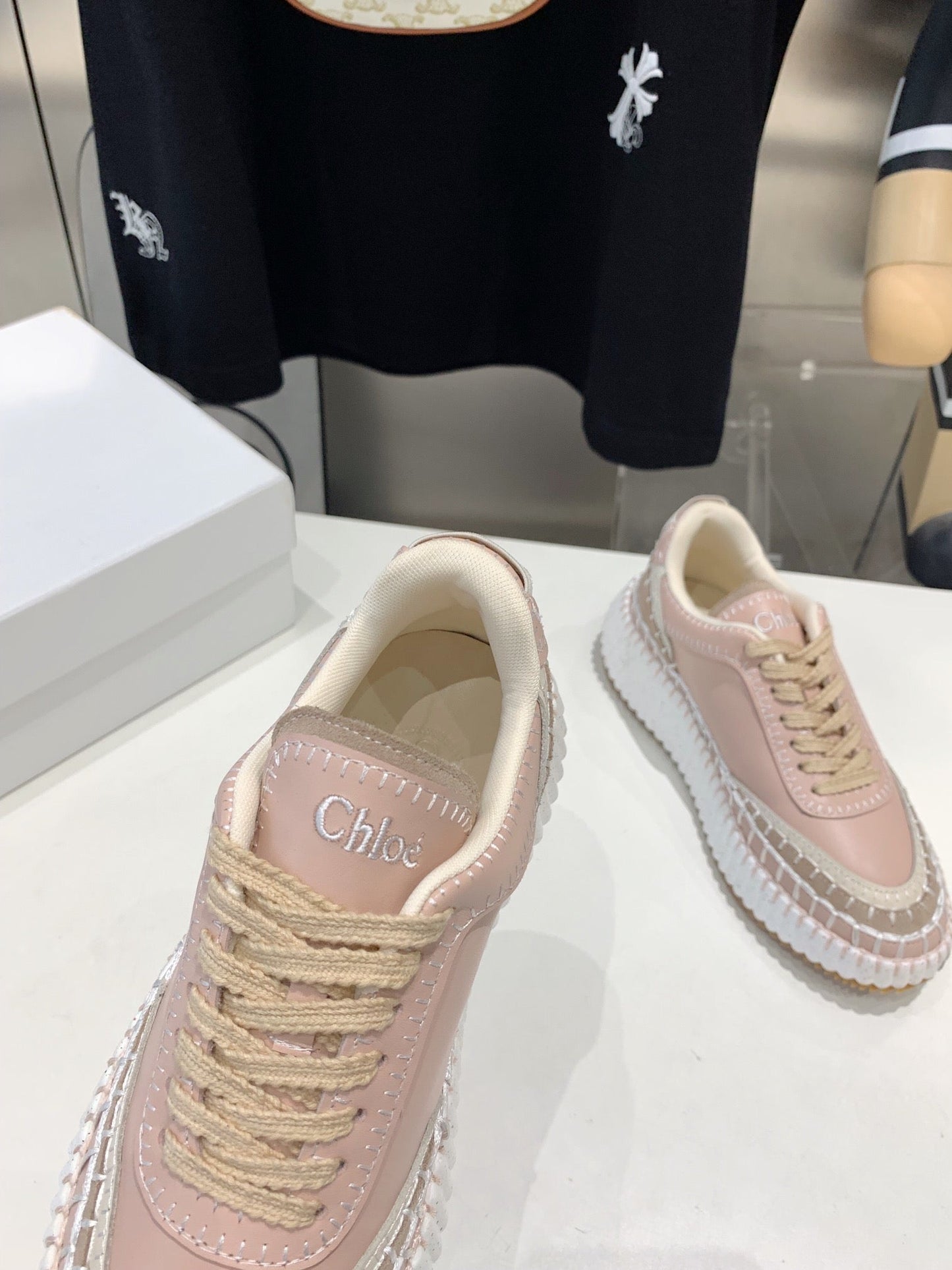 NAMA SNEAKER 5 CM IN LIGHT PINK CALFSKIN - 35