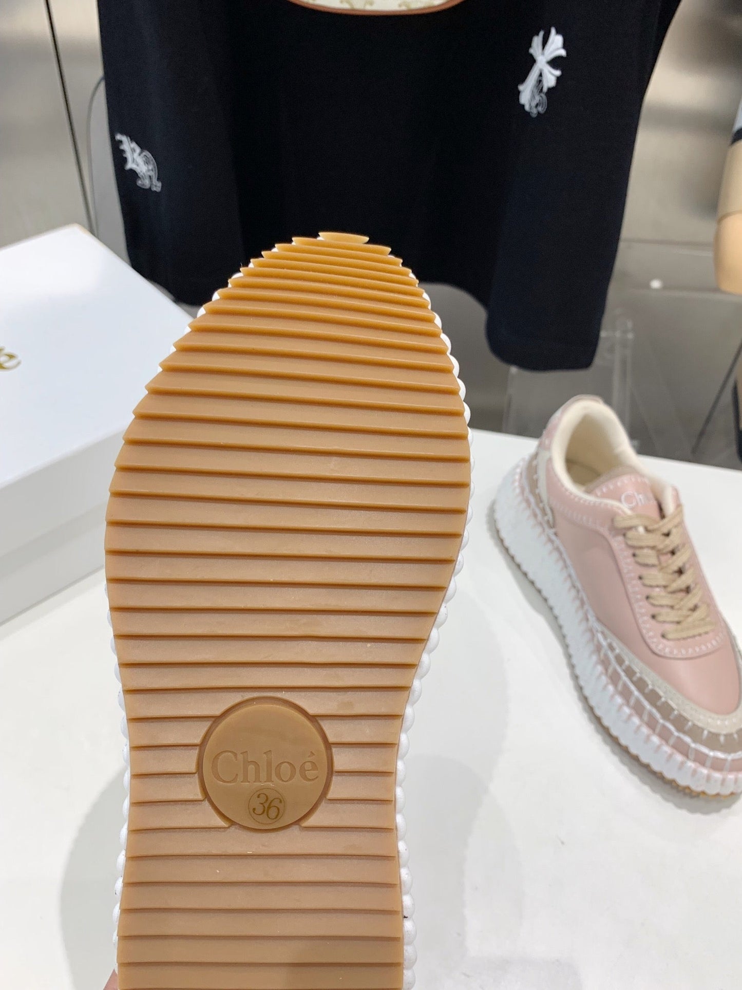 NAMA SNEAKER 5 CM IN LIGHT PINK CALFSKIN - 35