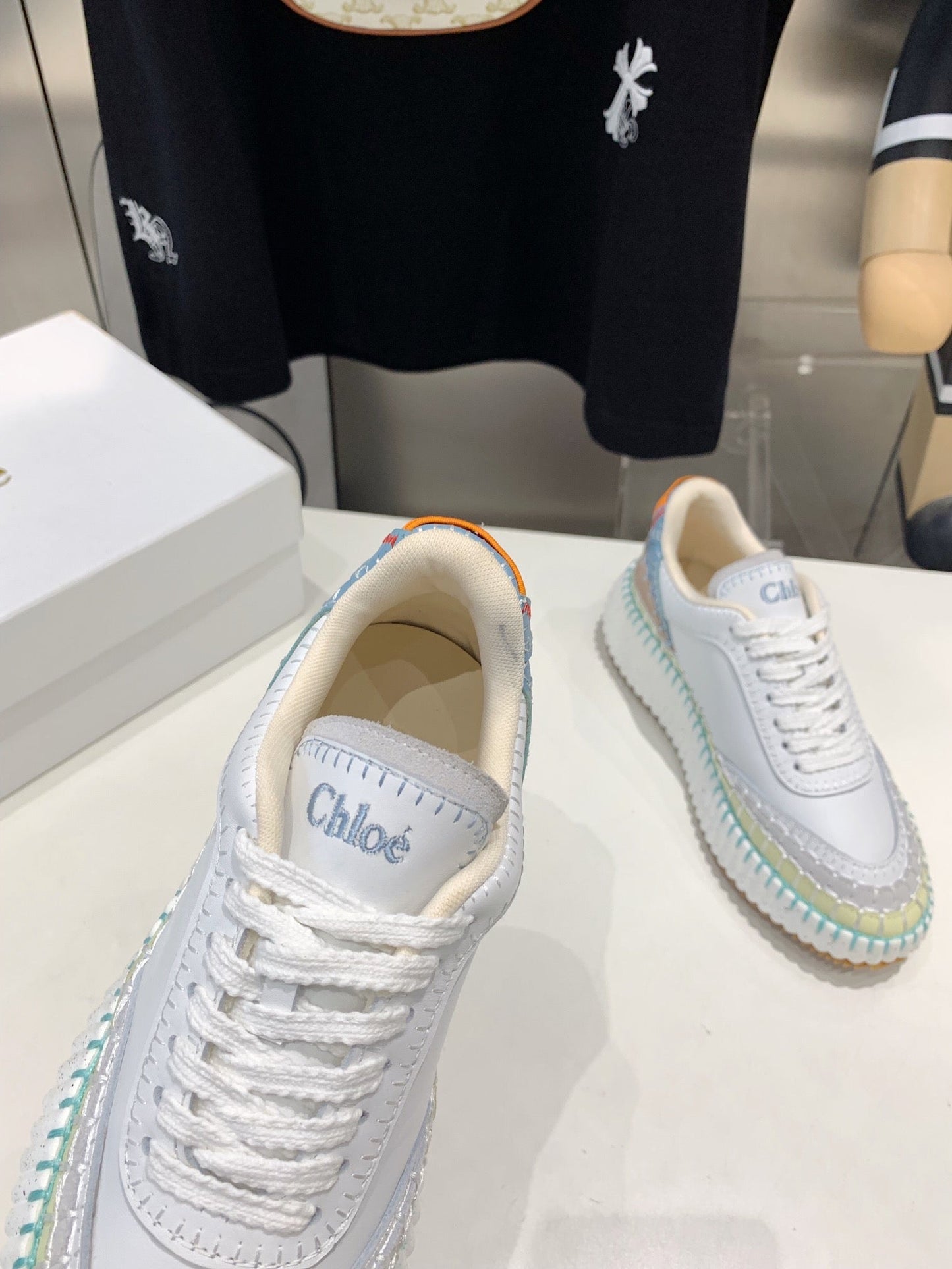 NAMA SNEAKER 5 CM IN WHITE MIX GREEN CALFSKIN - 35
