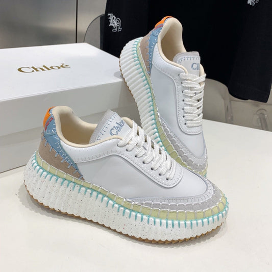 NAMA SNEAKER 5 CM IN WHITE MIX GREEN CALFSKIN - 35